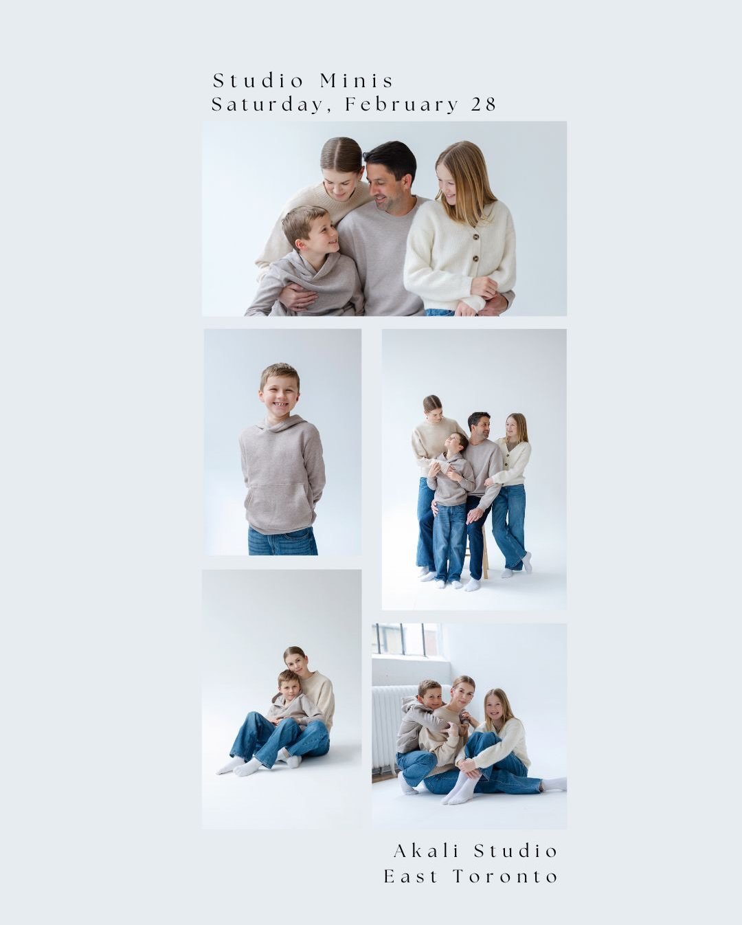 Studio Mini(malist) Sessions

These in-studio family mini sessions are designed for families who appreciate simplicity.  With a neutral backdrop and soft light, the focus stays where it belongs&mdash;on connection, emotion, and the small moments that
