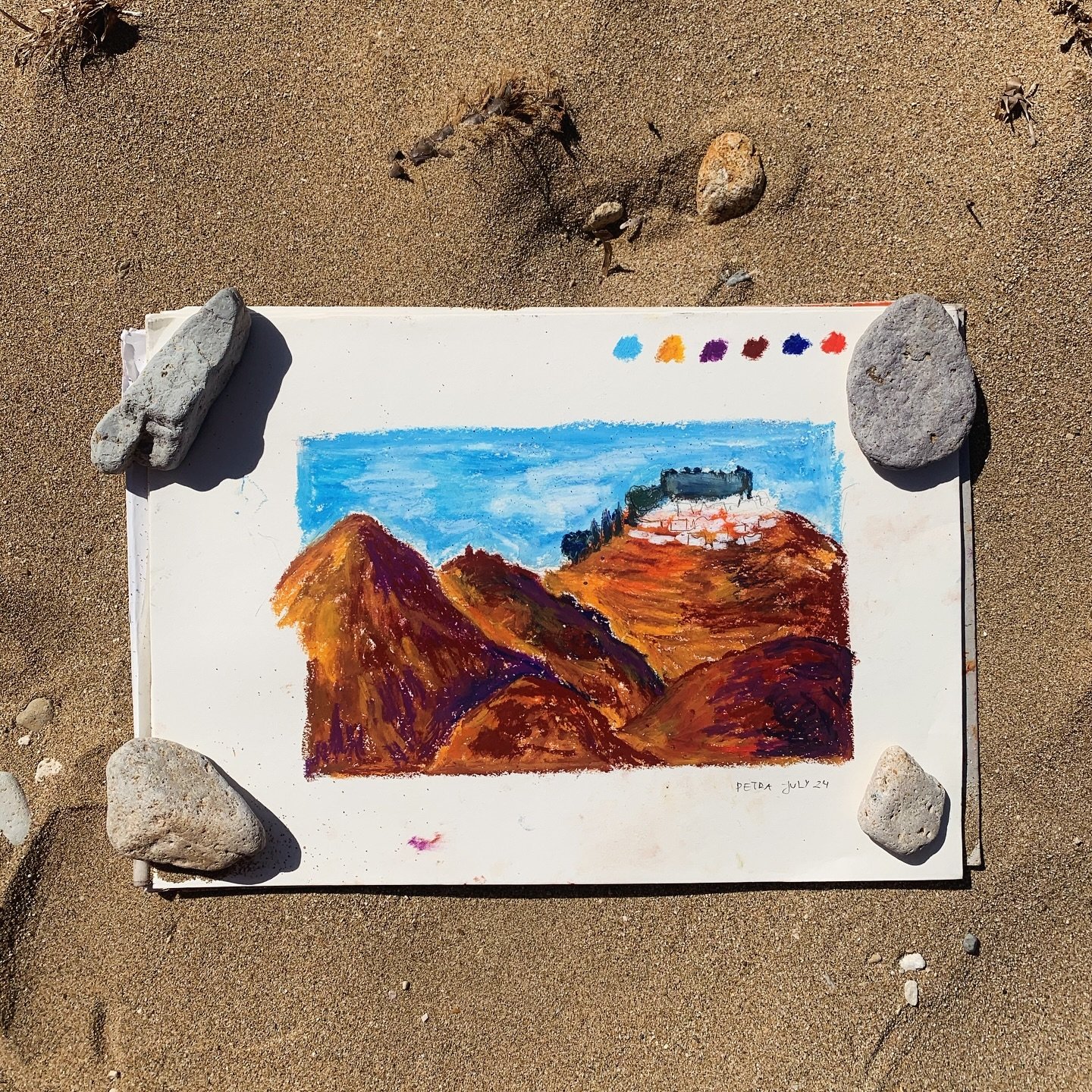 Drawing of the Monastery as seen from the beach 🩵💜🧡💛
.
.
.
#oilpastel #oilpasteldrawing #pastelaesthetic #pastelcolors #patmos #greeksummer #fyp #dailysketch #vibrantcolors #creative #drawing