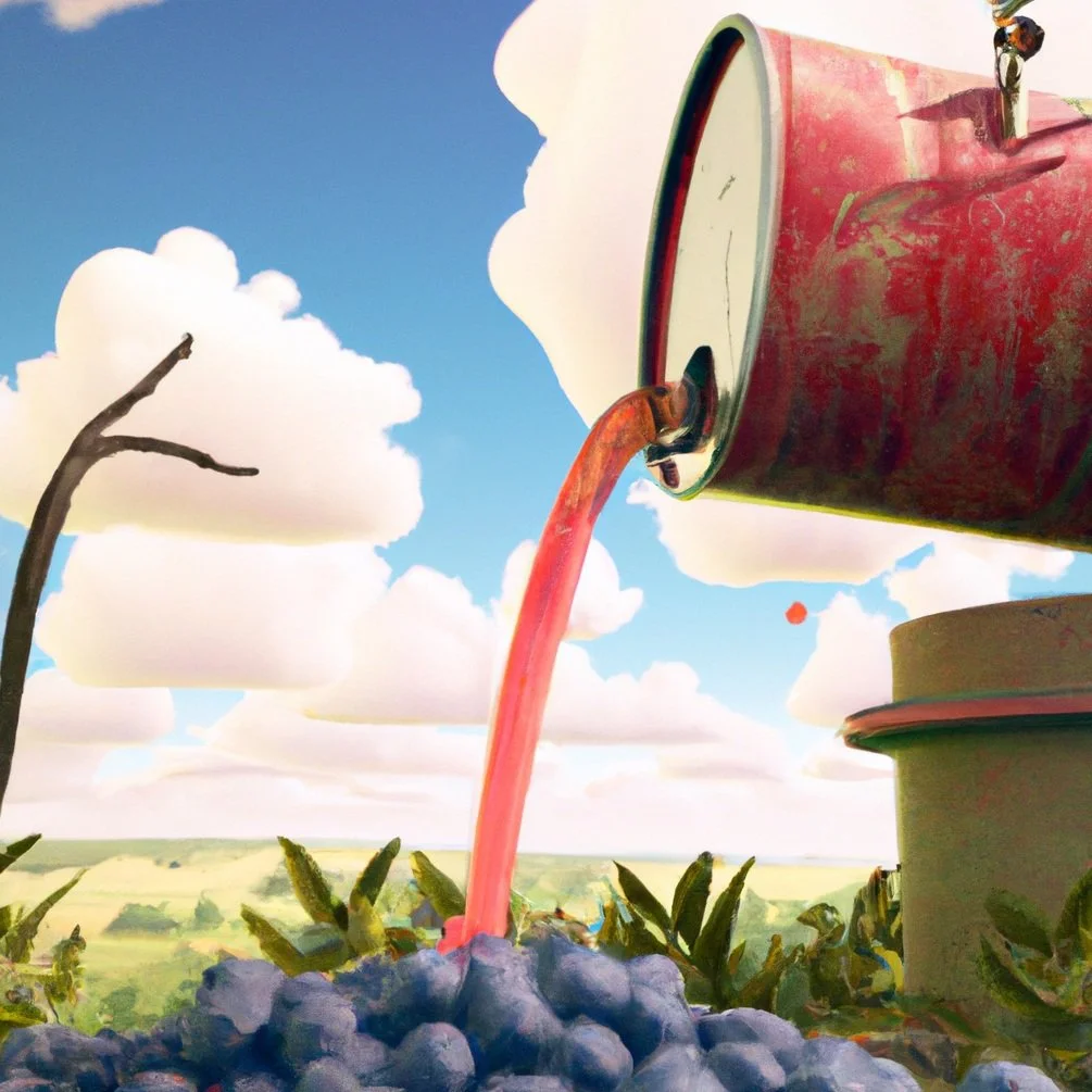 Juice getting poured from gas barrel