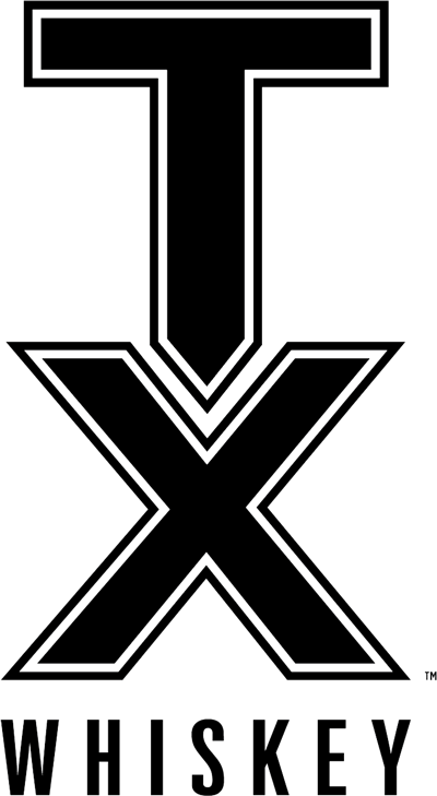 TX Whiskey logo in black uppercase letters, stacked.