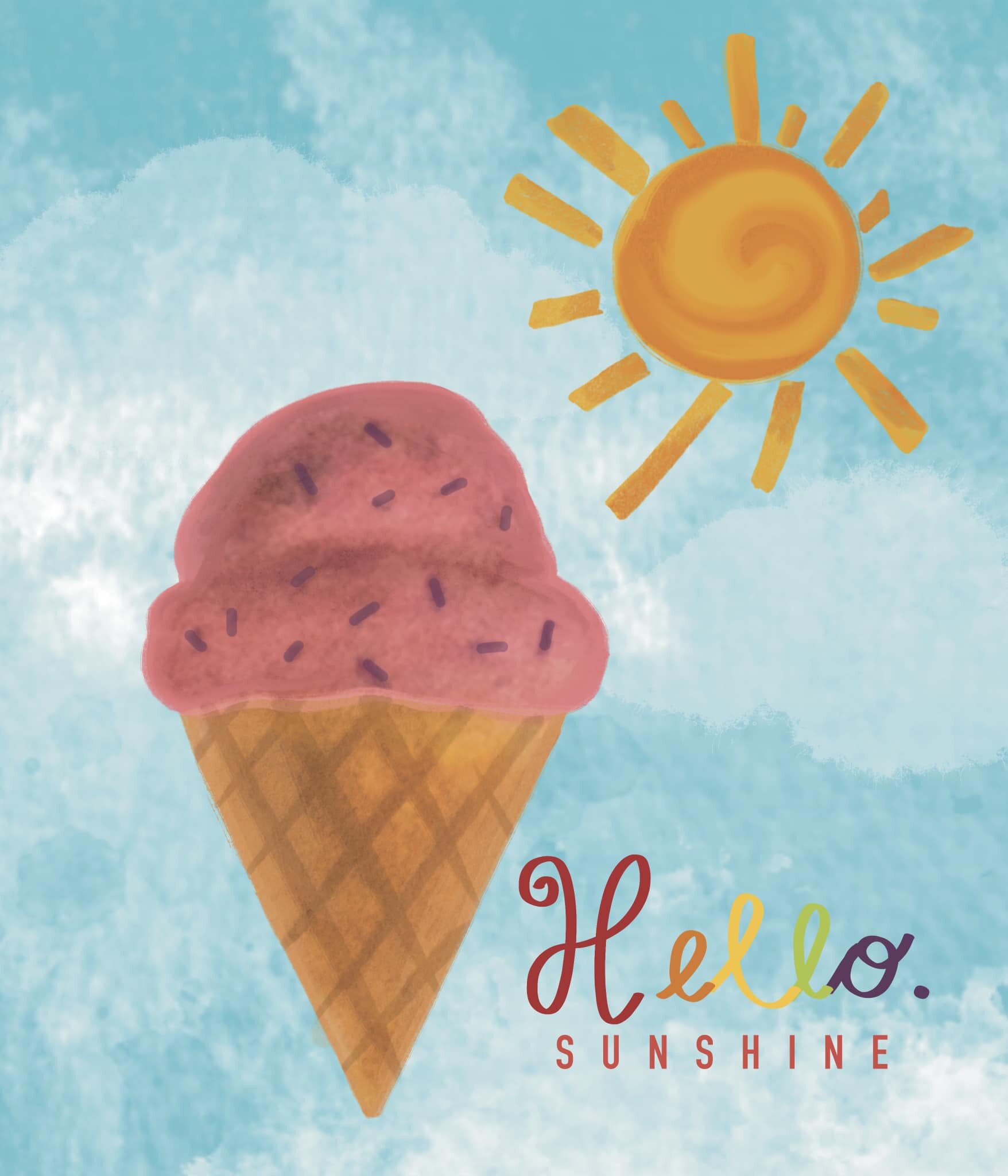 HELLO SUNSHINE! 
Briella had watercolored each of these pieces. (the cone, the sunshine and the &ldquo;hello&rdquo; text). Seemed  fitting to share this since it&rsquo;s warming up finally. Summer is coming!

#givelovelikebriella
#briellabebrave #bri