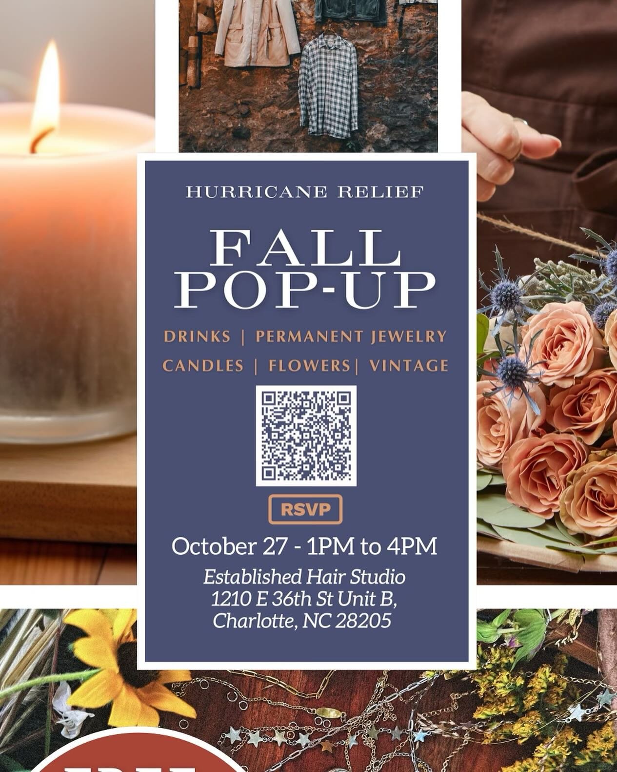 Come join us at our in-person event to support the Beloved Asheville Hurricane Relief efforts. The event will be held at 1210 E 36th St where you can shop with InfiniteAdorn Jewelry Co, Monarch Moments Flowers, Tell Mama Vintage, Left of Center Candl