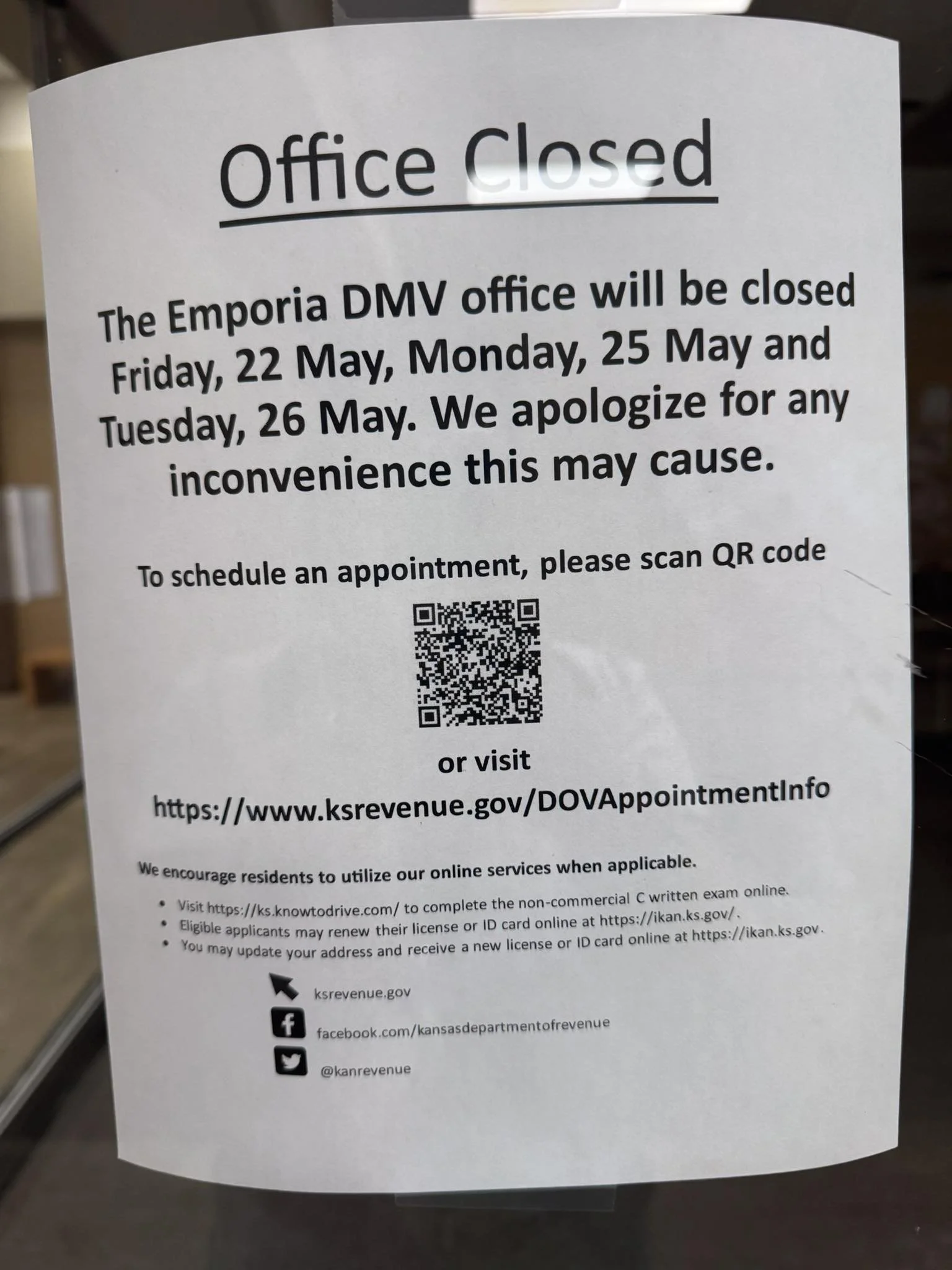 Emporia DMV Office CLOSED