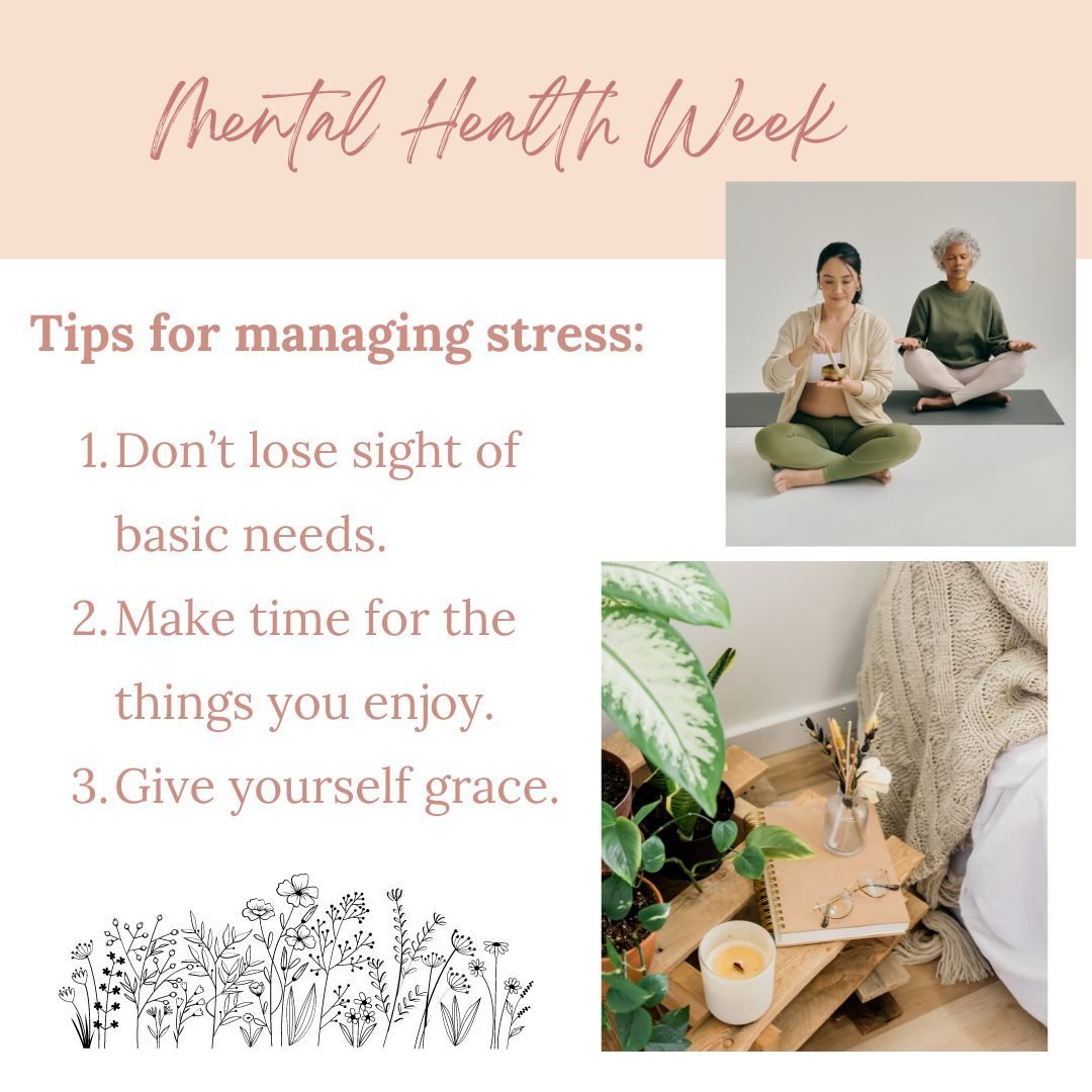 Happy Mental Health Week!! 💛 

Prioritizing our mental health can be tough in our hectic lives. Here are some suggestions to help make it easier!

💭 1. Don&rsquo;t lose sight of basic needs. Prioritize physical health by moving your body and eating