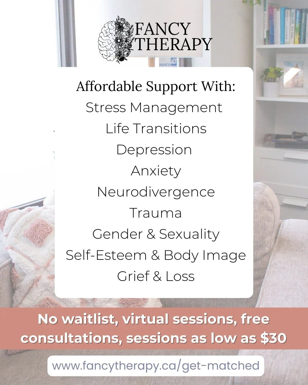 Support is available! We have many therapists who work with different areas of focus.
If you're interested in learning more about what therapy might have to offer, a free initial consultation is a great way to connect🛋️⭐
Booking options are on our