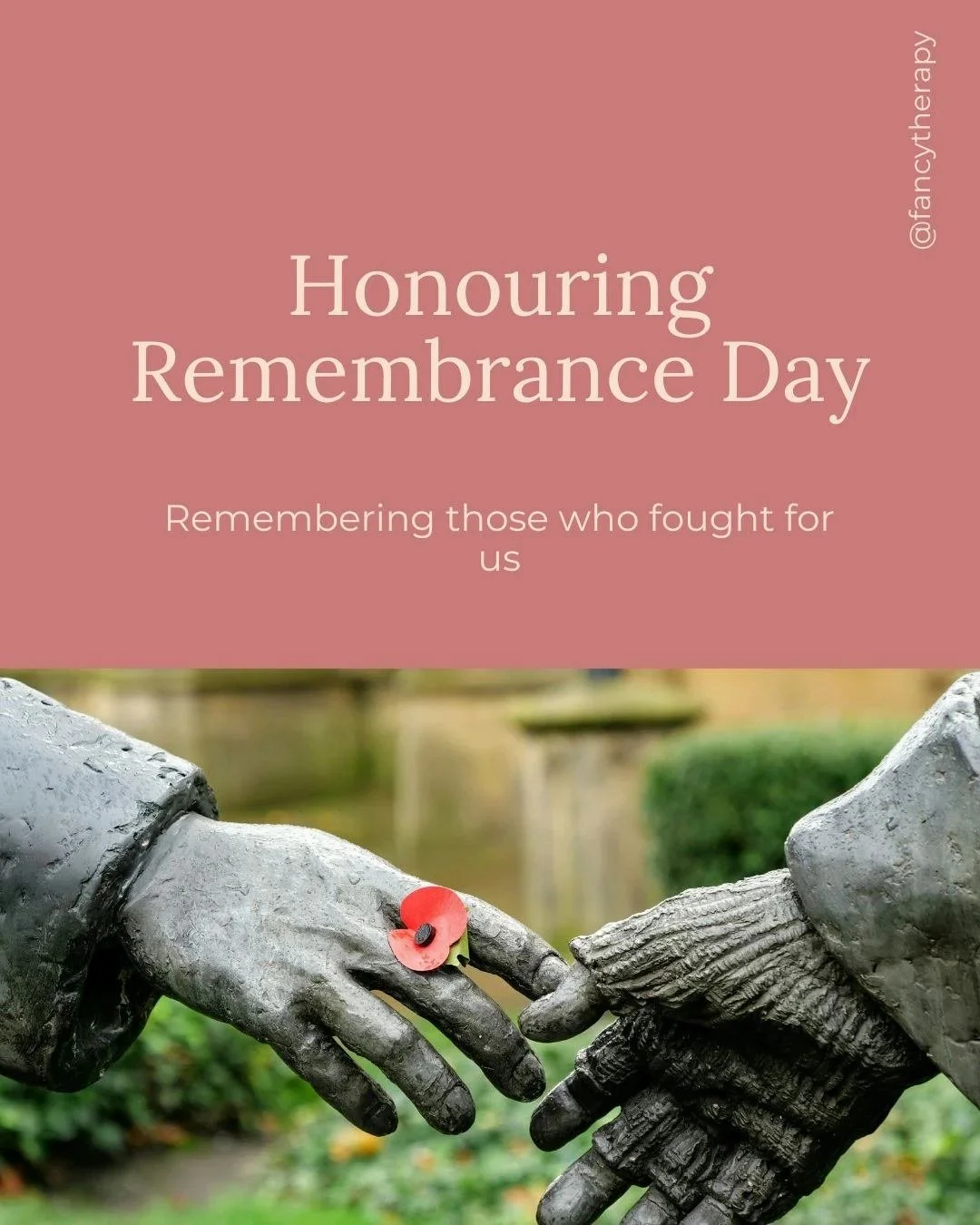 On Remembrance Day, we remember and honour the bravery, courage, and sacrifice of those who served for our freedom.

At Fancy Therapy, we acknowledge that this day may bring forth various emotions and we are here to make space for healing ❤️

#Rememb