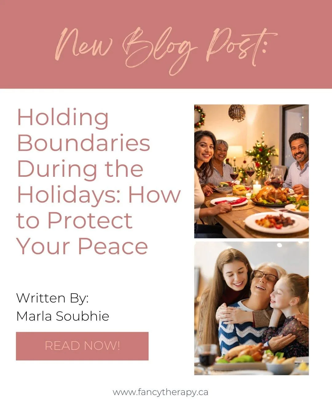 Check out this blog post written by team member Marla Soubhie, Registered Psychotherapist (Qualifying) @therapywithmarla 

Remember to take care of yourself, and set boundaries when you need to recharge this holiday season🎄

#blog #mentalhealth #men