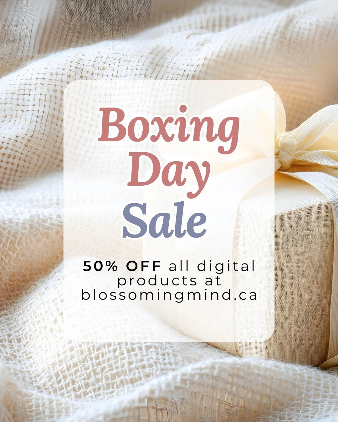 ❄️ Boxing Day Sale ❄️

Running today through December 31st get 50% off all digital products @blossomingmind.ca

This includes affirmation cards, mental health workbooks, journals and more!