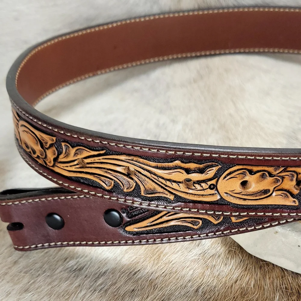 Embroidered Belt MCM Leather Folk Art Floral Boho Mid Century Festival Vintage‎ Embroidered Belt MCM Leather‎ Folk Art Floral Boho Mid  main image 4