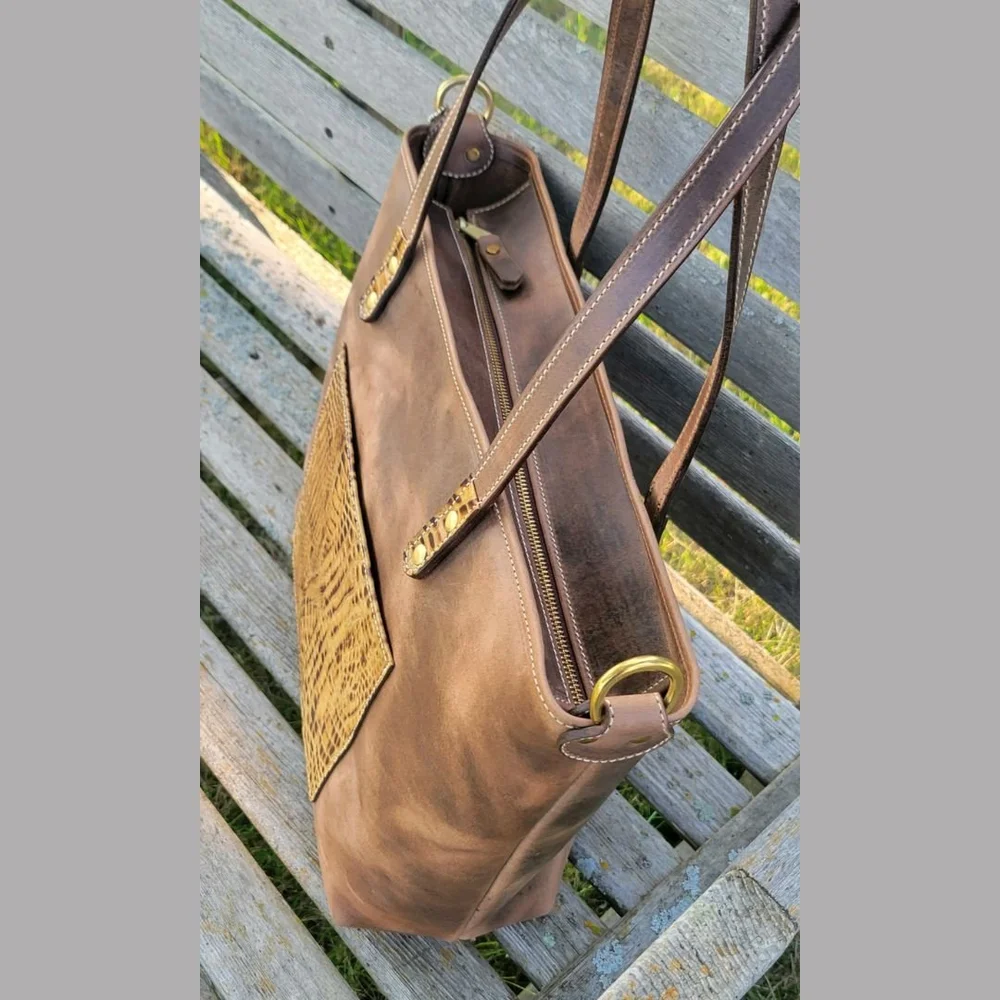 buckskin leather backpack Cowhide Phoenix in pouch Extra Large Buckskin Flat Bottom