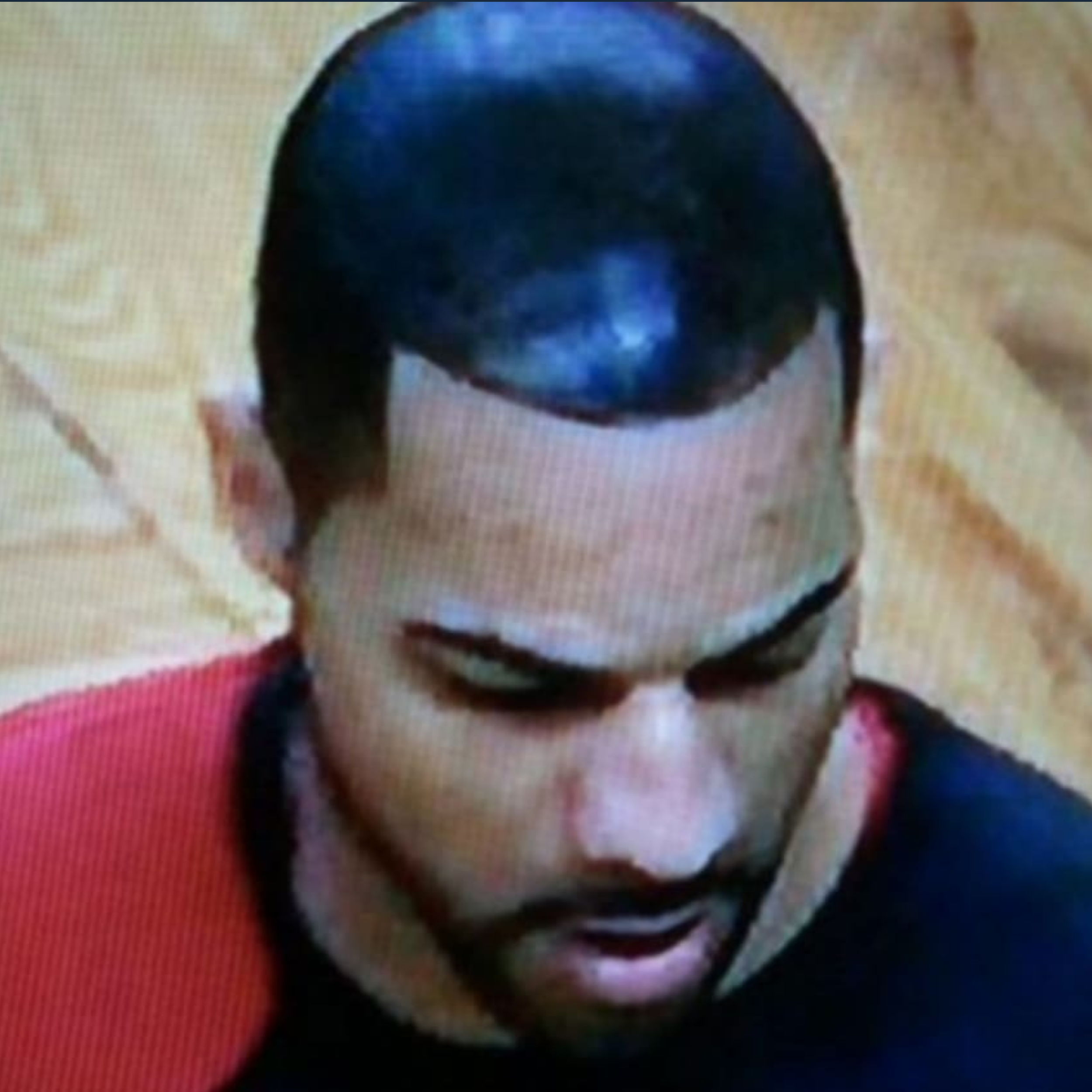 Screenshot of former NBA star Carlos Boozer's head in which his hair appears to be painted on.
