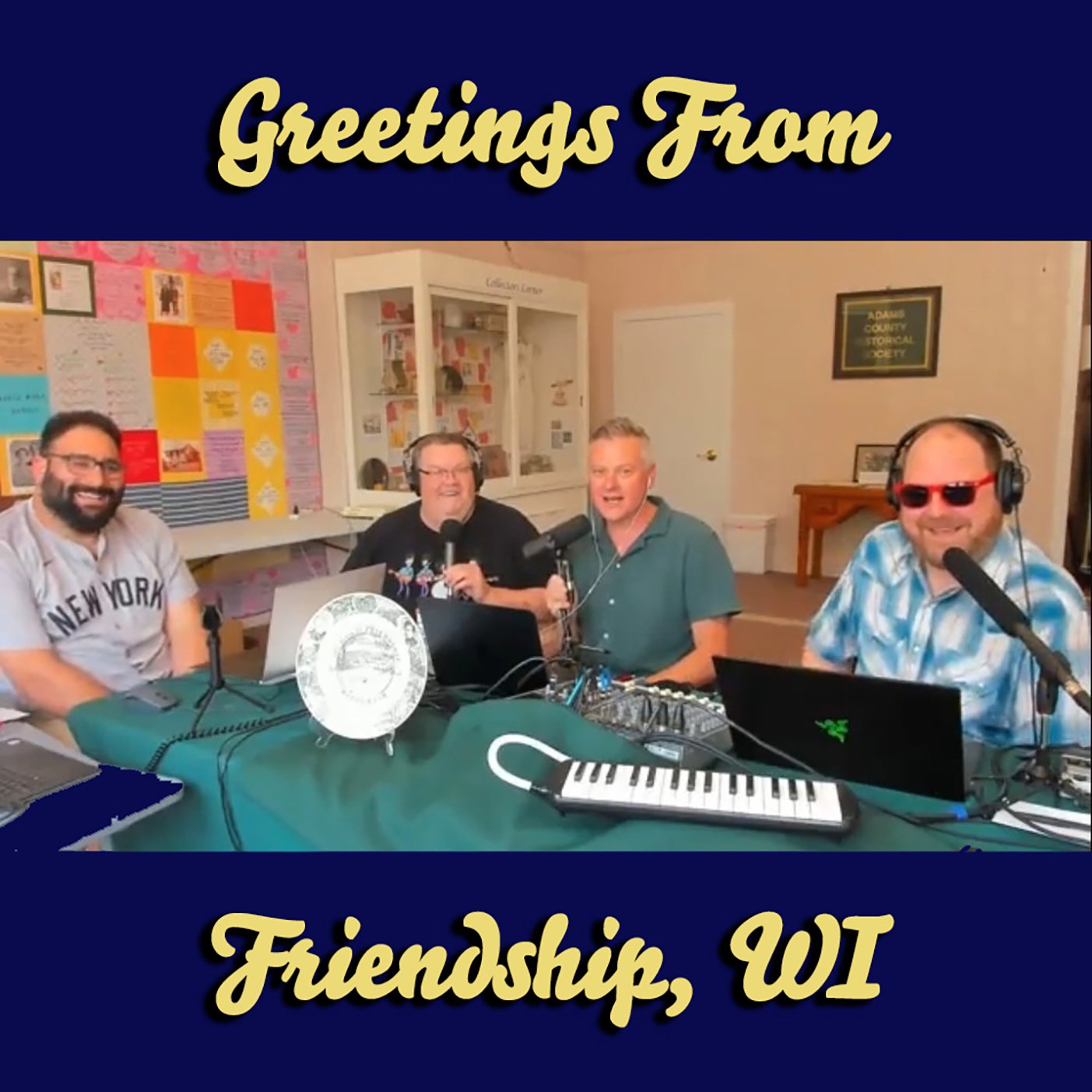 Photo of Jon, Bob Goff, Luke, and Andrew (who's wearing sunglasses) broadcasting TBTL from the historical society