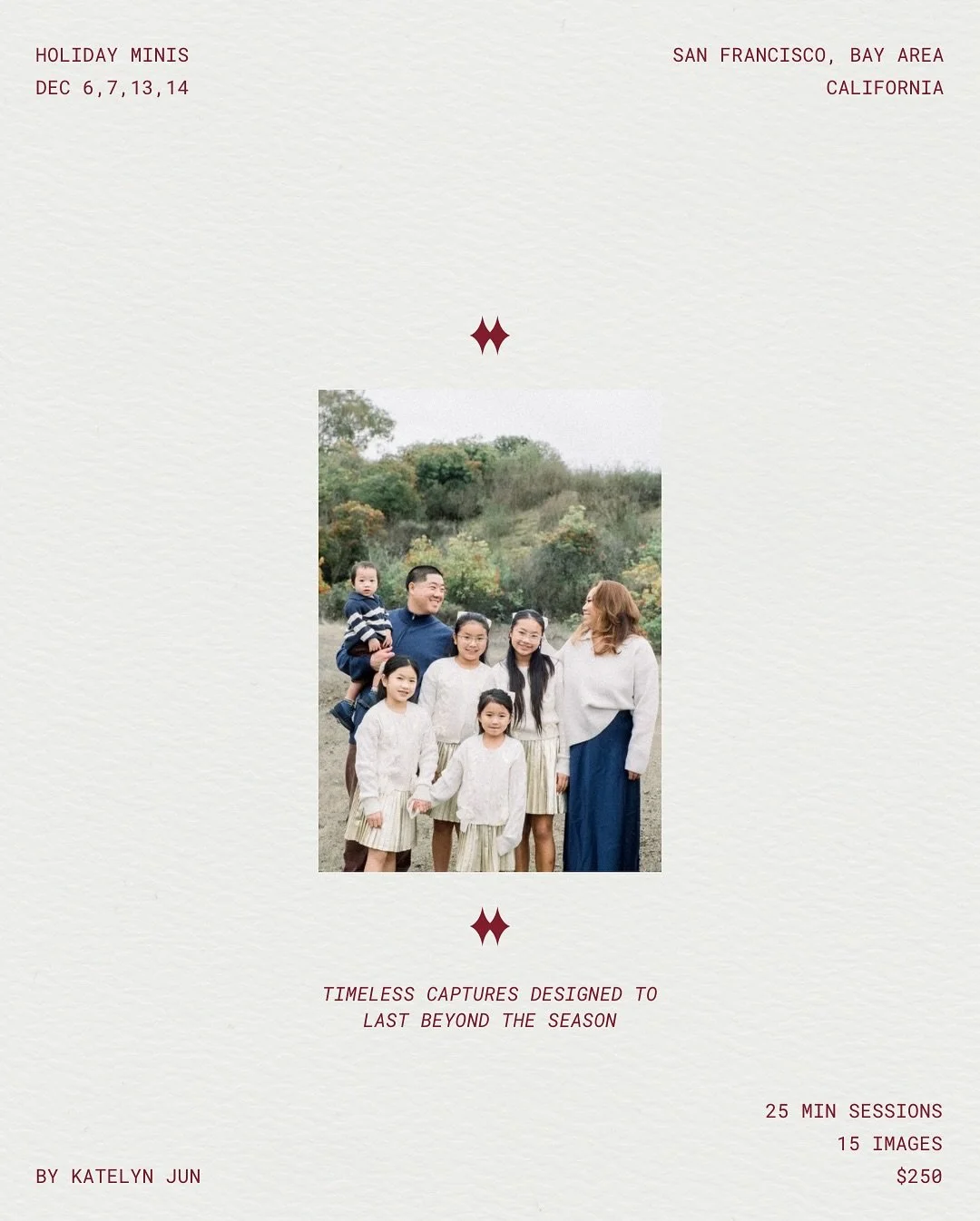 2 days until December &mdash; somehow the year slipped through our fingers, and all I want is to hold on to moments with my little ones.

The most timeless gift you can give your family? Beautiful holiday portraits you&rsquo;ll look back on for decad