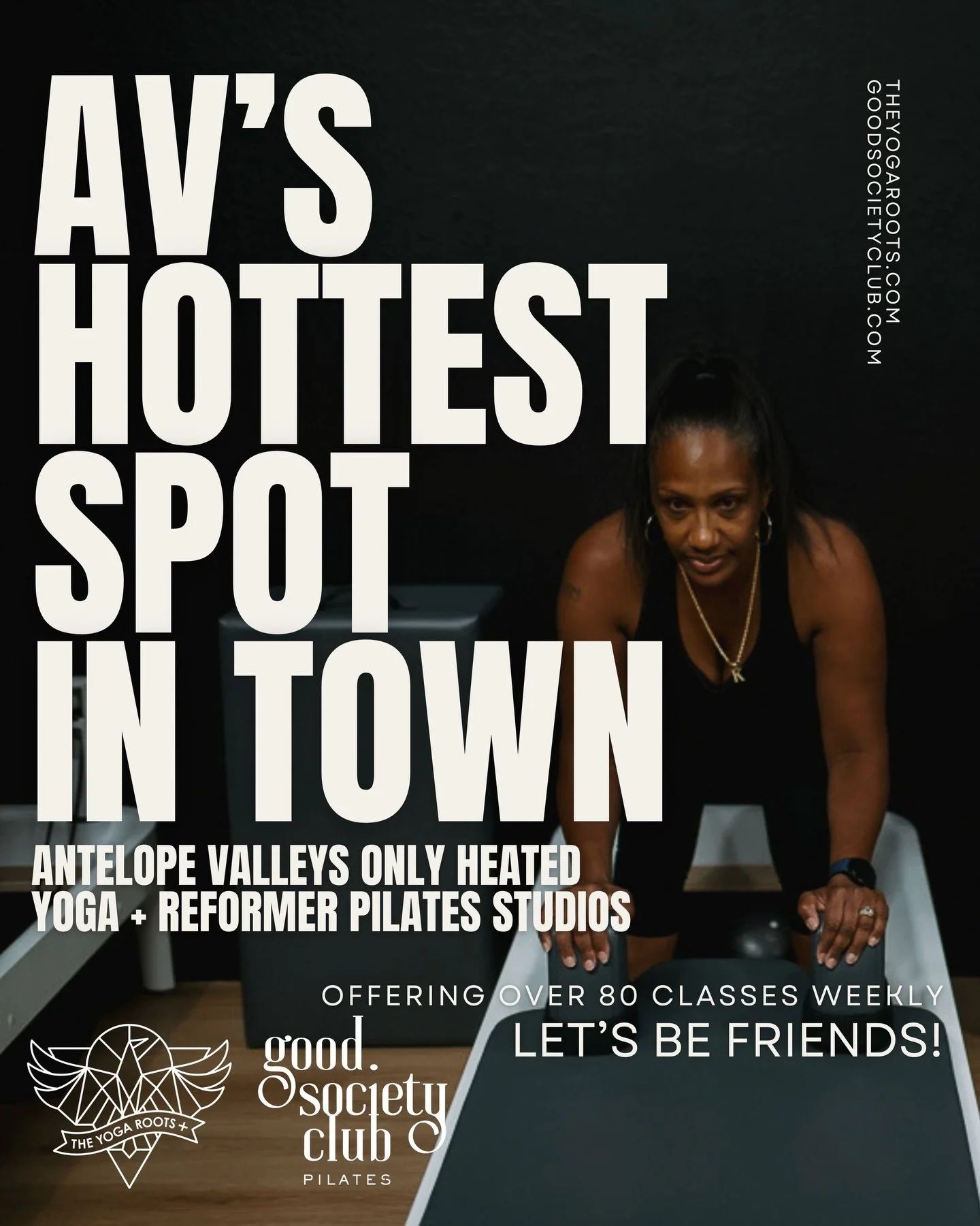 Antelope Valleys ONLY heated yoga + reformer pilates studios. The vibe: high heat, good music, better people.
Proudly raising the bar (and the heat) in the AV for 14 years! 😮&zwj;💨
Let&rsquo;s be friends!

Sign up for classes now and let&rsquo;s sw