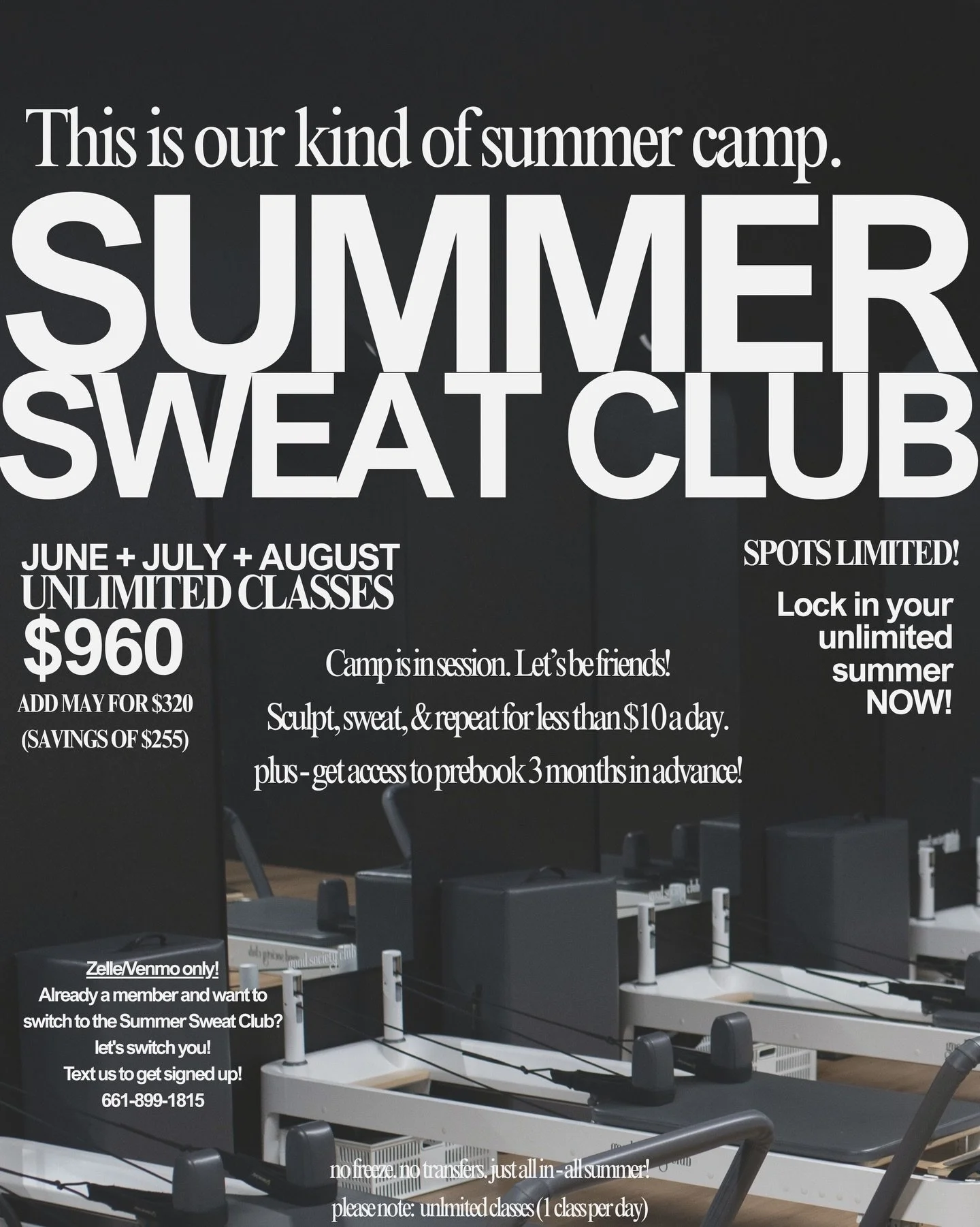 SUMMER SWEAT CLUB is back!
This is our kind of summer camp. ☀️ 

Camp is in session. Let&rsquo;s be friends!

Sculpt, sweat, &amp; repeat for less than $10 a day. plus- get access to prebook 3 months in advance!
Unlimited access for June + July + Aug