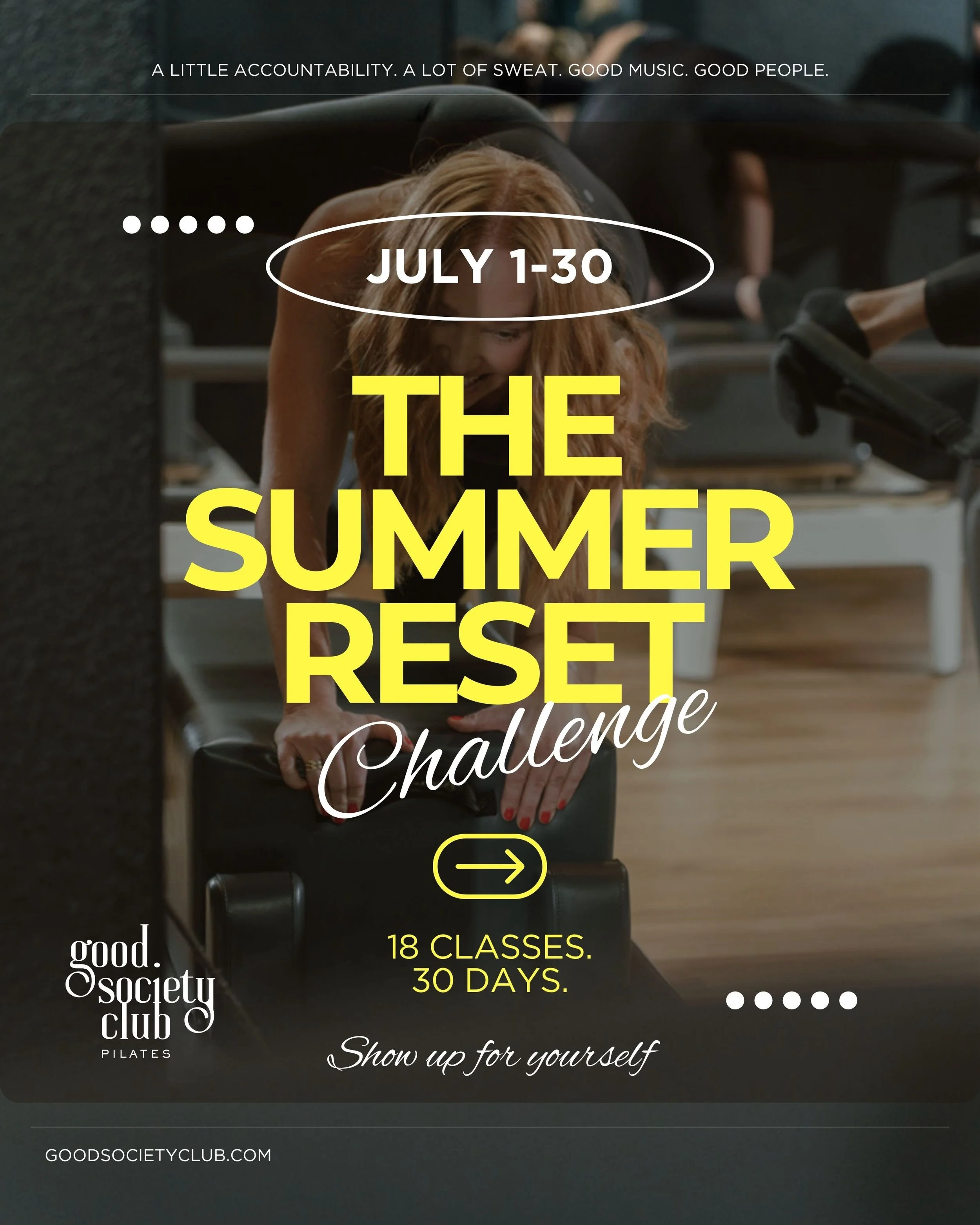 ☀️ THE SUMMER RESET.

Summer isn&rsquo;t about starting over.
It&rsquo;s about staying connected to the version of yourself that feels the best.

For the next 30 days, we&rsquo;re doing it together!

18 classes. 30 days.

No pressure.
No perfection.
