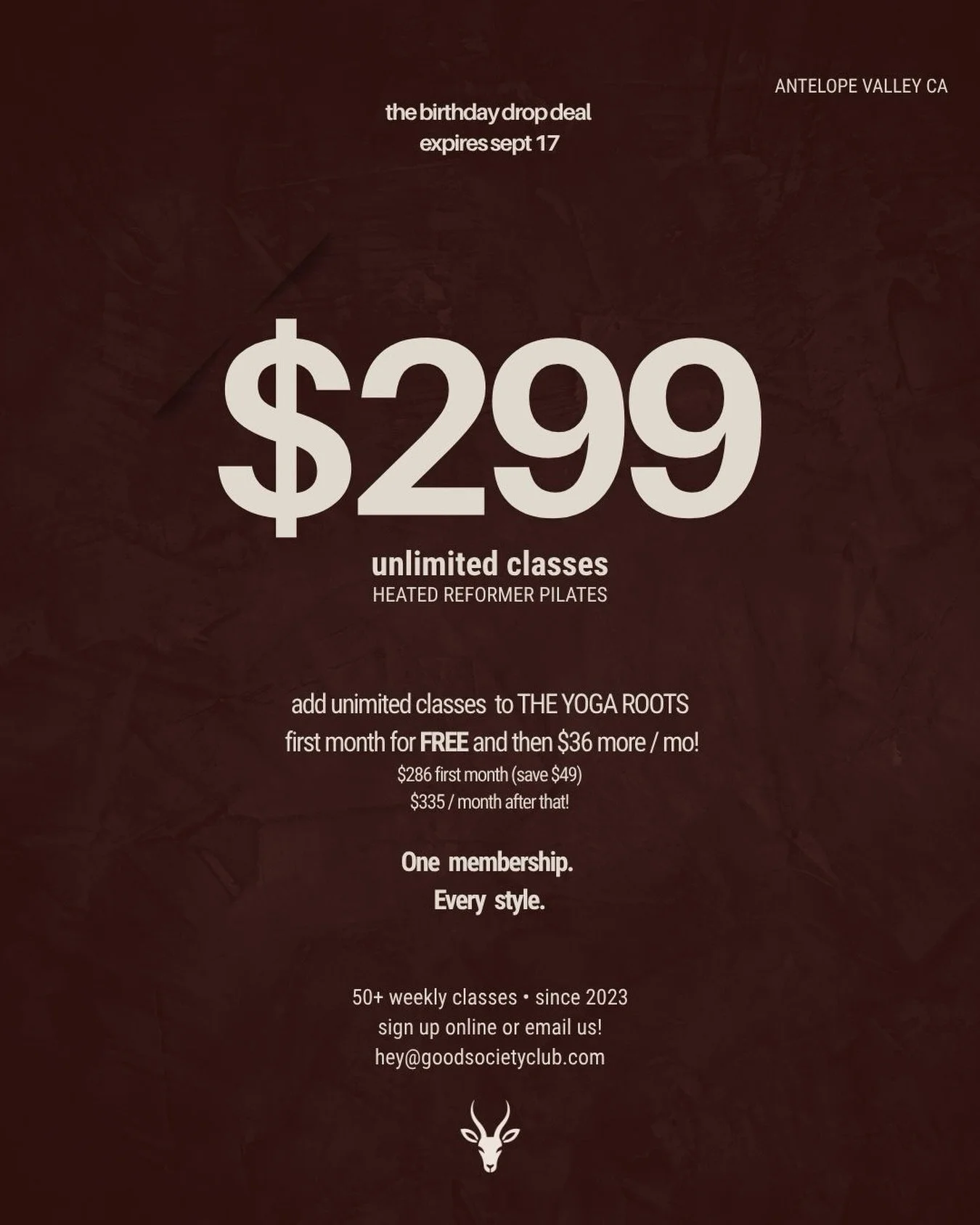 The birthday drop is here and expires Sept 17! 
Snag it up before it&rsquo;s gone! 😏

Email us if you have q&rsquo;s. Stoked to have you!

Please note this is a 12 month contract.