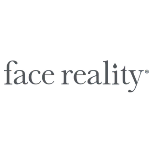 The image features the word 'face reality' written in lowercase letters with a rainbow-like gradient effect, set against a dark background.