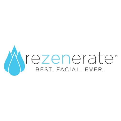 Rezenerate logo with water droplet design and the tagline 'Best. Facial. Ever.'