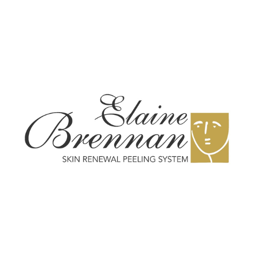 Logo for Elaine Brennan Skin Renewal Peeling System, featuring elegant script font and a stylized gold face illustration.