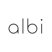 Albi logo in black lowercase letters on a white background.