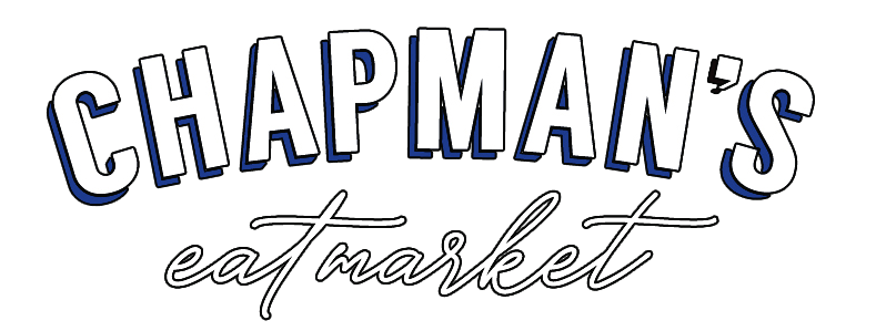 Logo for Chapman’s Eat Market with stylized text on a black background