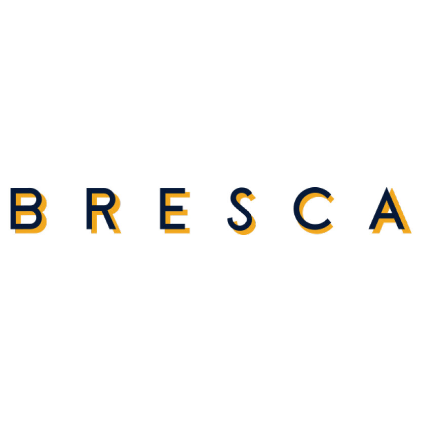 The word 'BRESCA' in bold, stylized font with yellow and navy colors, on a plain white background.