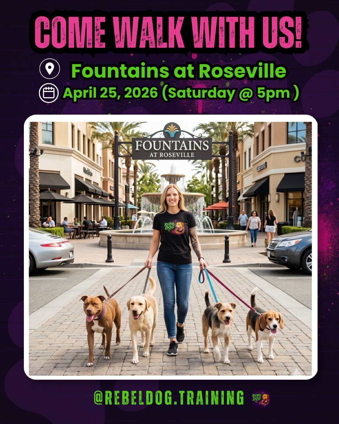 🚶&zwj;♂️🐾 GROUP WALK ALERT

Structure. Discipline. Real-world training.

Join us this Saturday, April 25th at 5PM for a focused group walk where we don&rsquo;t just &ldquo;walk dogs&rdquo;&hellip; we build better ones.

📍 Fountains at Roseville (M