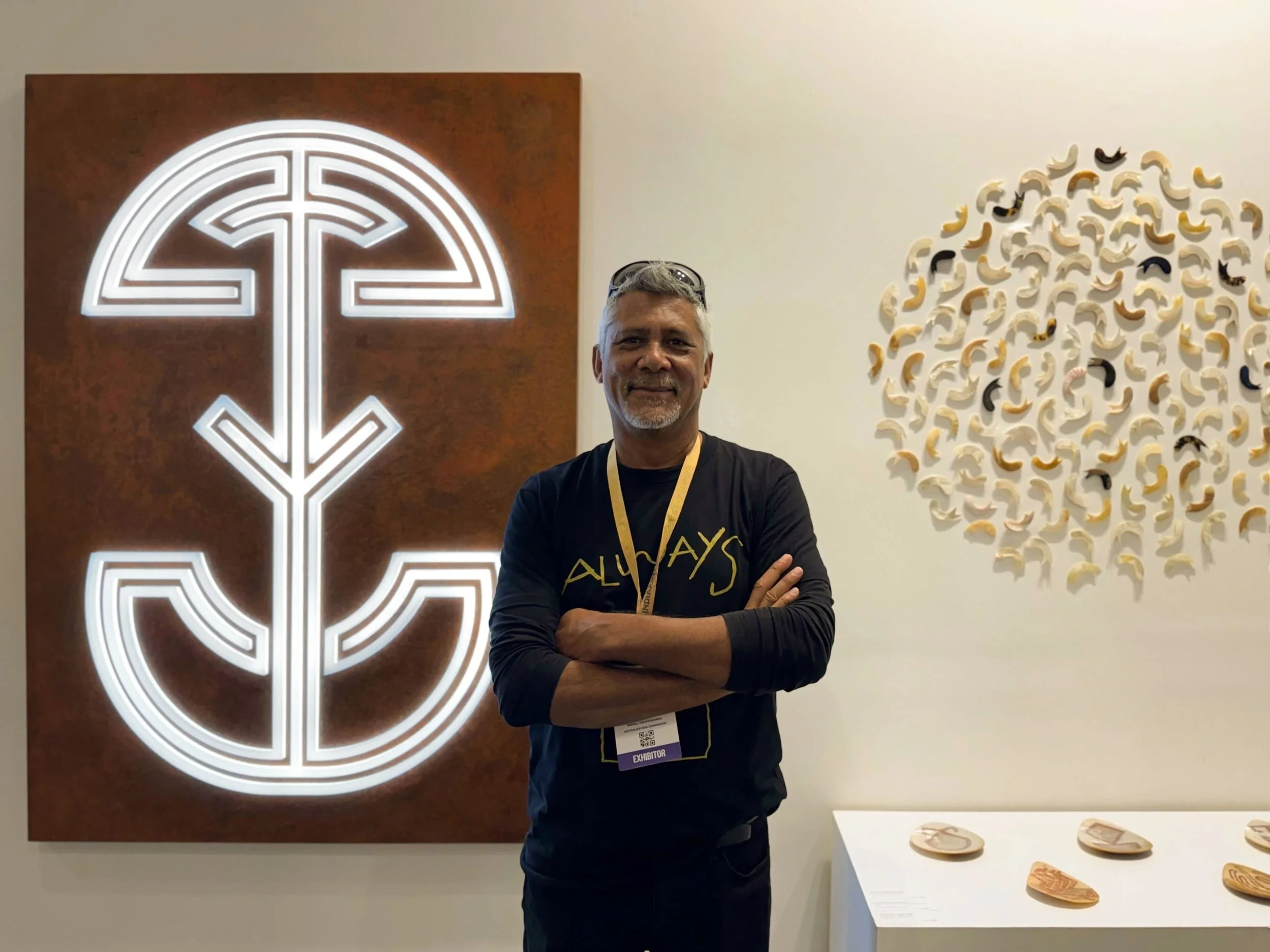 India Art Fair 2025, New Delhi FABRICATION + INSTALLATION FOR: Artist Darrell Sibosado + N.Smith Gallery MATERIALS: enamel coated aluminium, perspex, LED