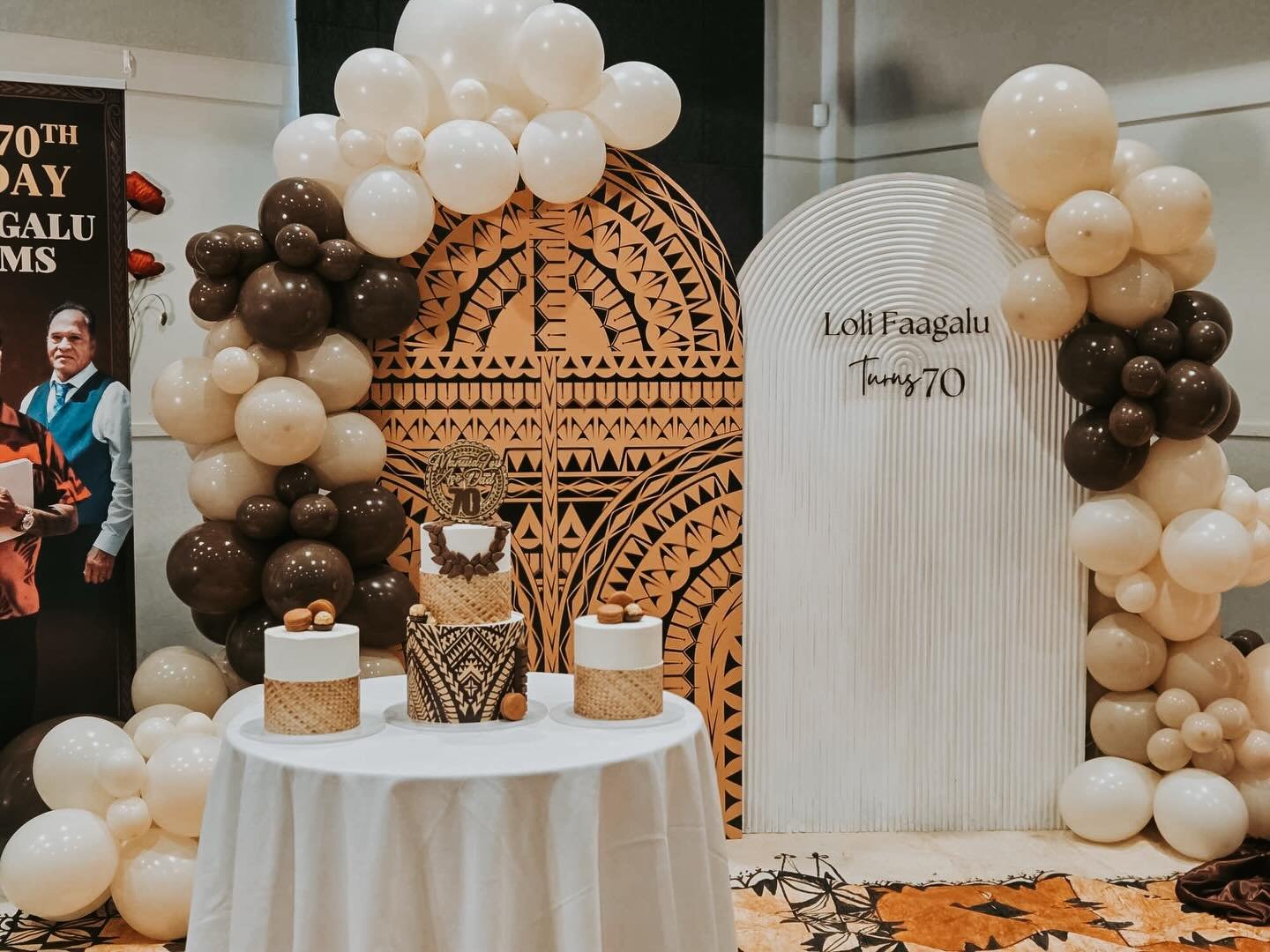 Loli Fagaalu celebrated his 70th Birthday filled with so much love and abundance. What a beautiful occasion to be apart of 🤎🤍

Also the biggest shoutout to our mates over @thedecorrooom for adorning our backdrops with there Balloon Garland magic✨ t