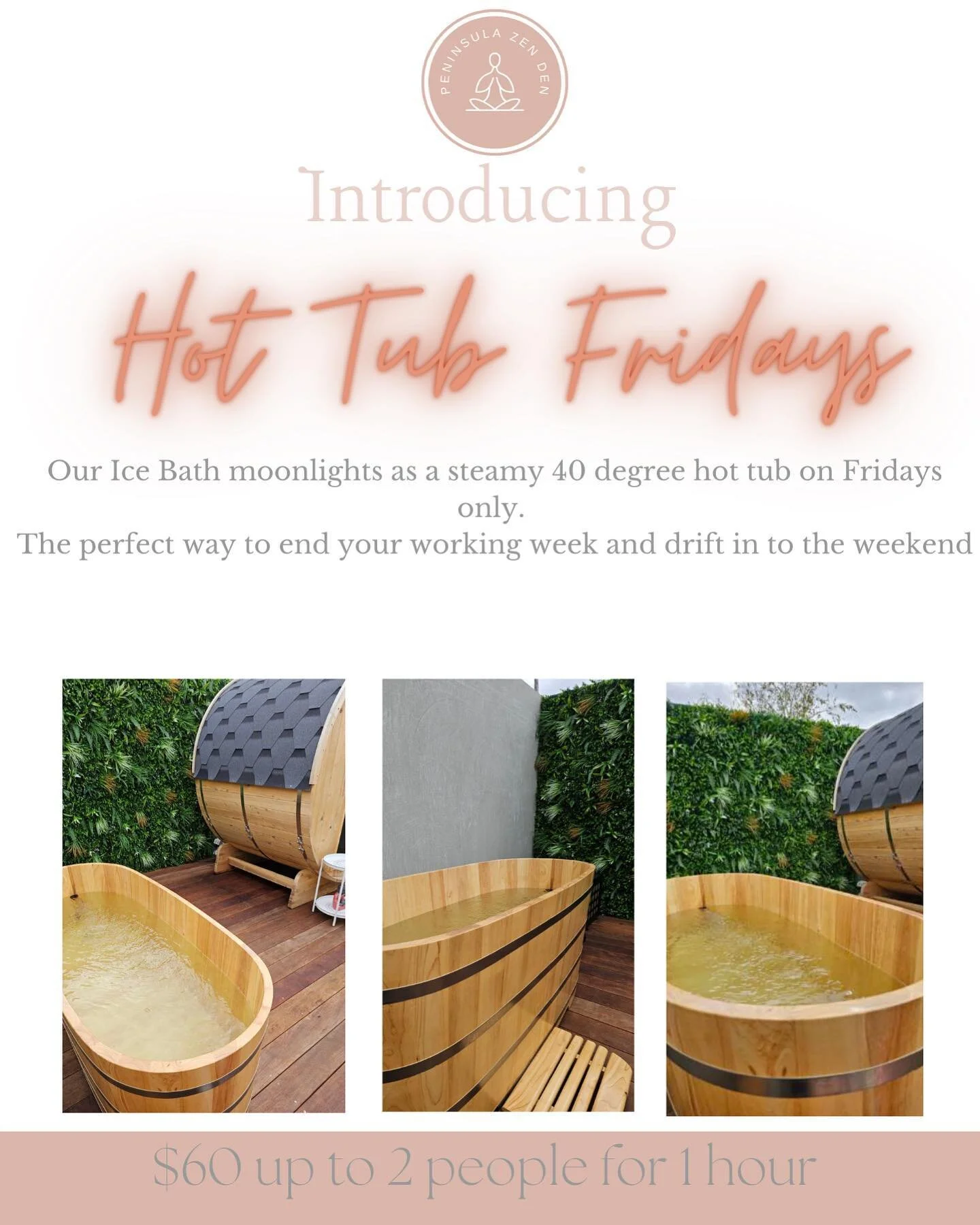 HOT TUB FRIDAYS IS HERE! 
🥶 The cold weather is here 🥶 
🛁 If ice baths aren&rsquo;t your thing 🛁 
🔥 Why not warm up after a long week with our 40 degree hot tub! 🔥 

Our ice bath moonlights as a hot tub on Fridays only. Be sure to book in advan