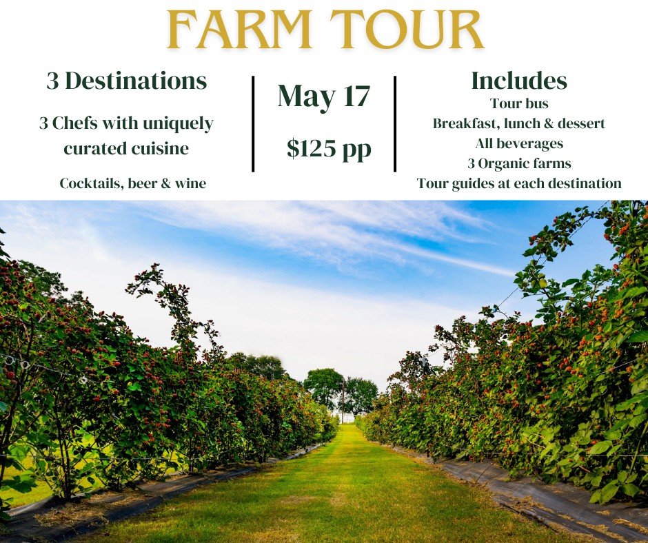 Join us for our annual Farm Tour featuring three unique destination farms for a fun day of touring, eating, drinking, and supporting local organic, regenerative agriculture. Tour runs from 9:30am to 3:30pm.

All proceeds from the event will benefit M