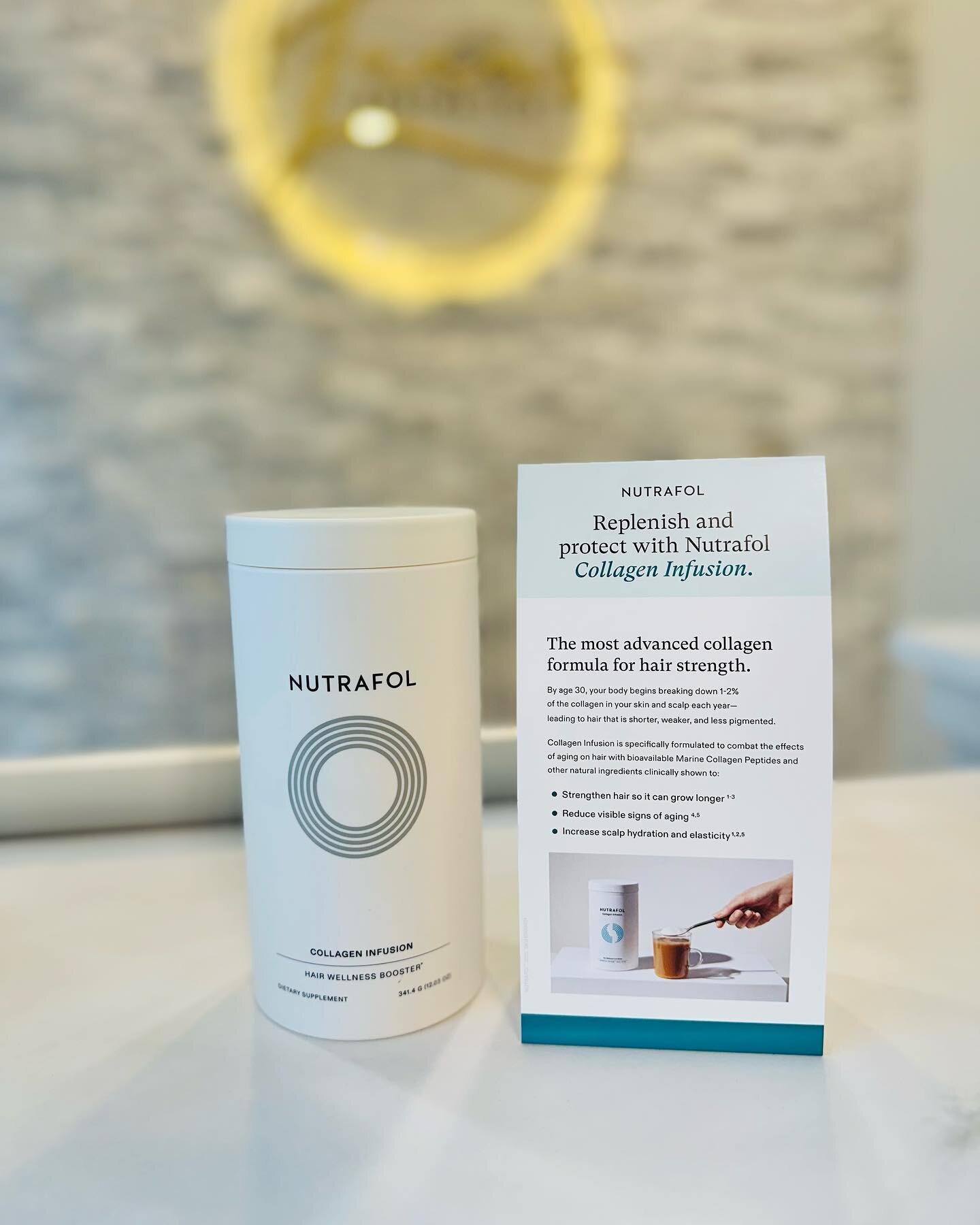 🔆Improve visible signs of aging and increase hydration and elasticity with Nutrafol Collagen Infusion! 🔆

A daily collagen peptide powder formulated to target aging as a root cause of thinning by replenishing lost collagen peptides to build stronge