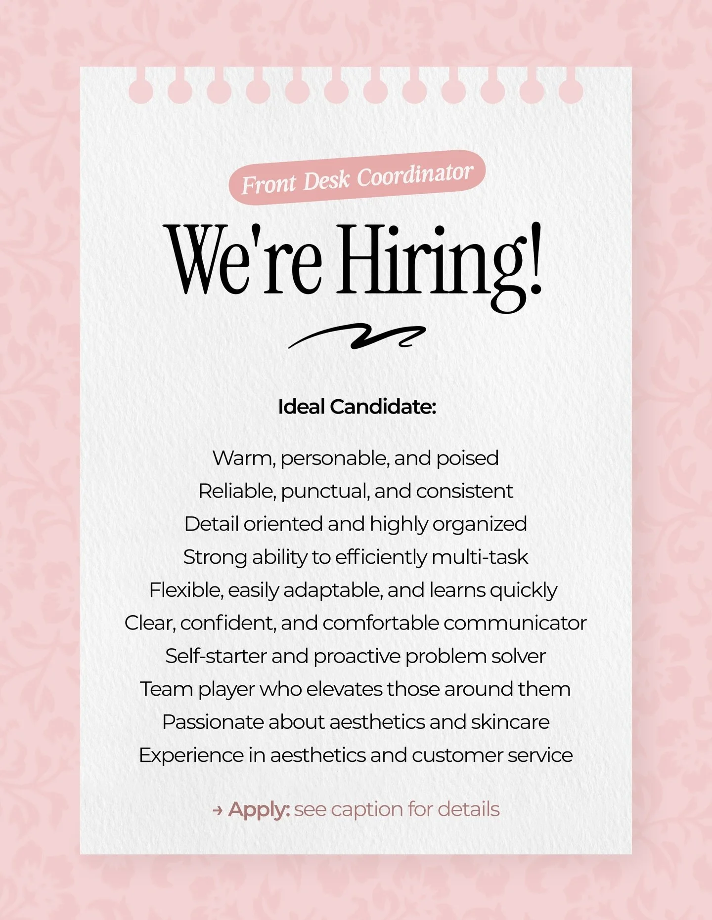 ✨ Now Hiring: Part-Time Front Desk Client Coordinator/Receptionist in Happy Valley, OR ✨

We are seeking a personable and detail-oriented front desk coordinator to serve as the first point of contact for our clients and who can provide exceptional an