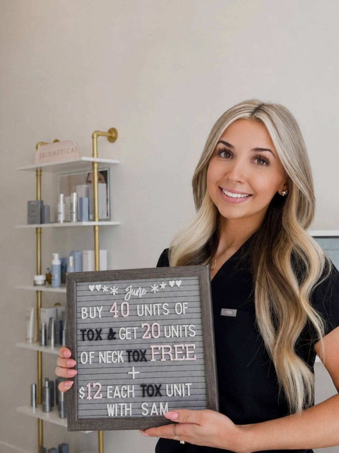 ✨ June Specials Are Here! ✨

This month with Sam, enjoy two amazing tox offers:

💉 Buy 40 units of tox and receive 20 units of neck tox FREE!

💉 Tox is just $12 per unit all month long with Sam.

Book an appointment by giving our office a call or b