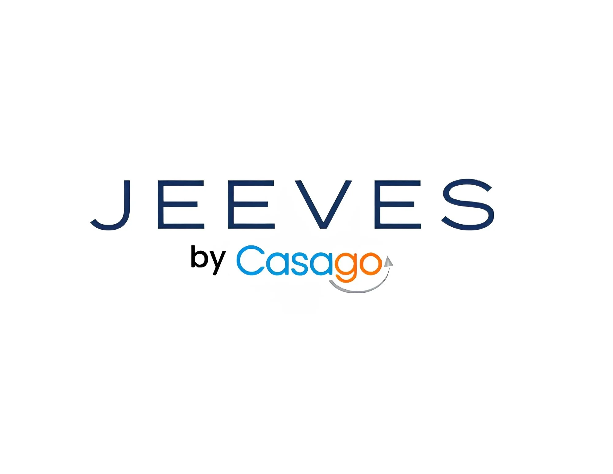 Logo for Jeeves by Casago with blue and orange text and a smiley face icon. Property management photography, Central Florida, Orlando, Disney, Kissimmee,