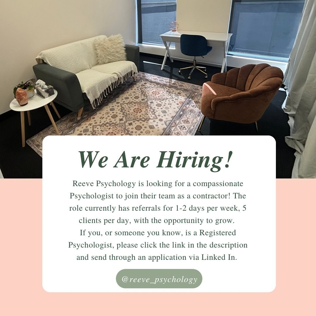 Exciting news!!! 🙈 WE ARE HIRING! Visit the link below to find the full job advert and application process on Linked In. Watch this space 👀 

https://www.linkedin.com/jobs/view/registered-psychologist-at-reeve-psychology-4044652059