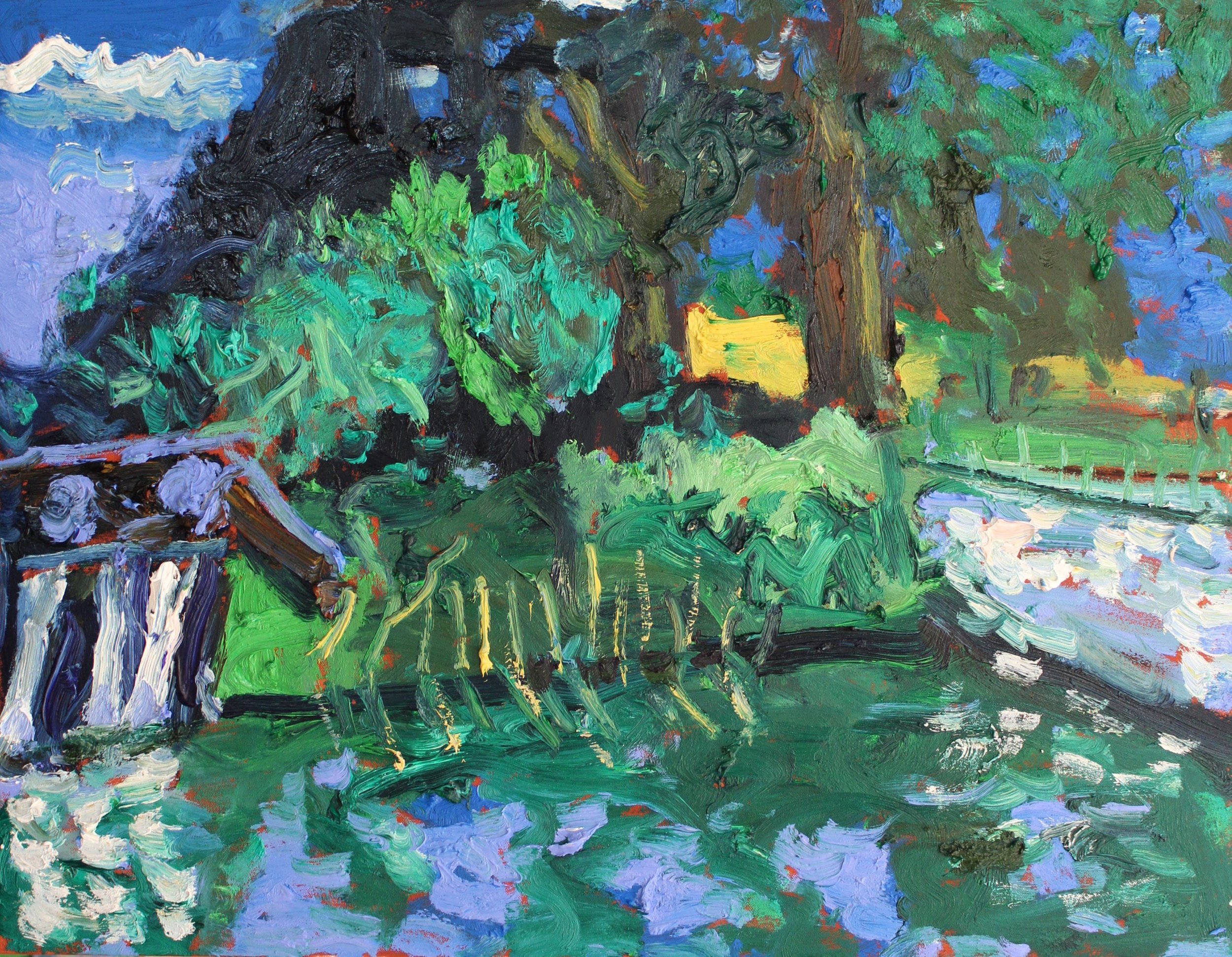 "Weiherlicht (mystisch)", Öl auf Leinwand, 70 x 90 cm, August 2026 (W-1065)