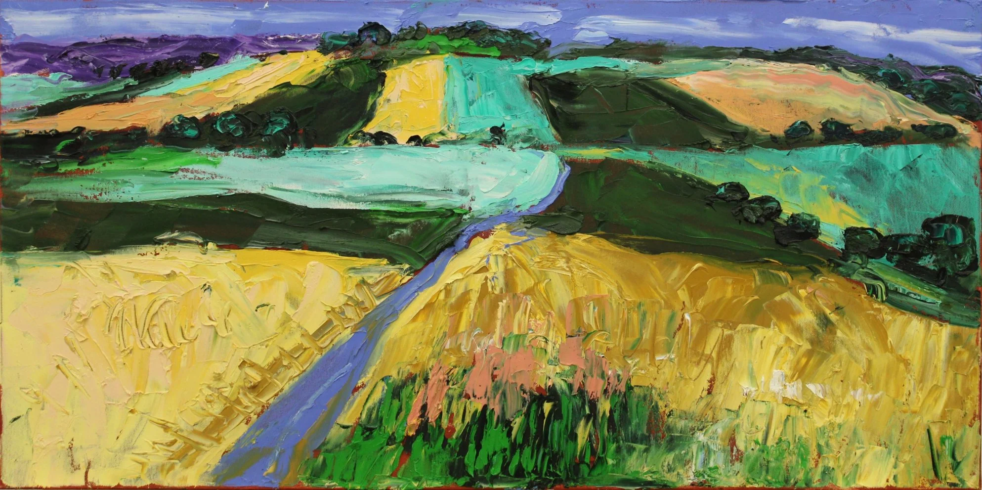 "Hochsommerliche Getreidefelder, Bigl bei Zitternberg", Öl auf Leinwand, 50 x 100 cm, 2021 (W-682)
