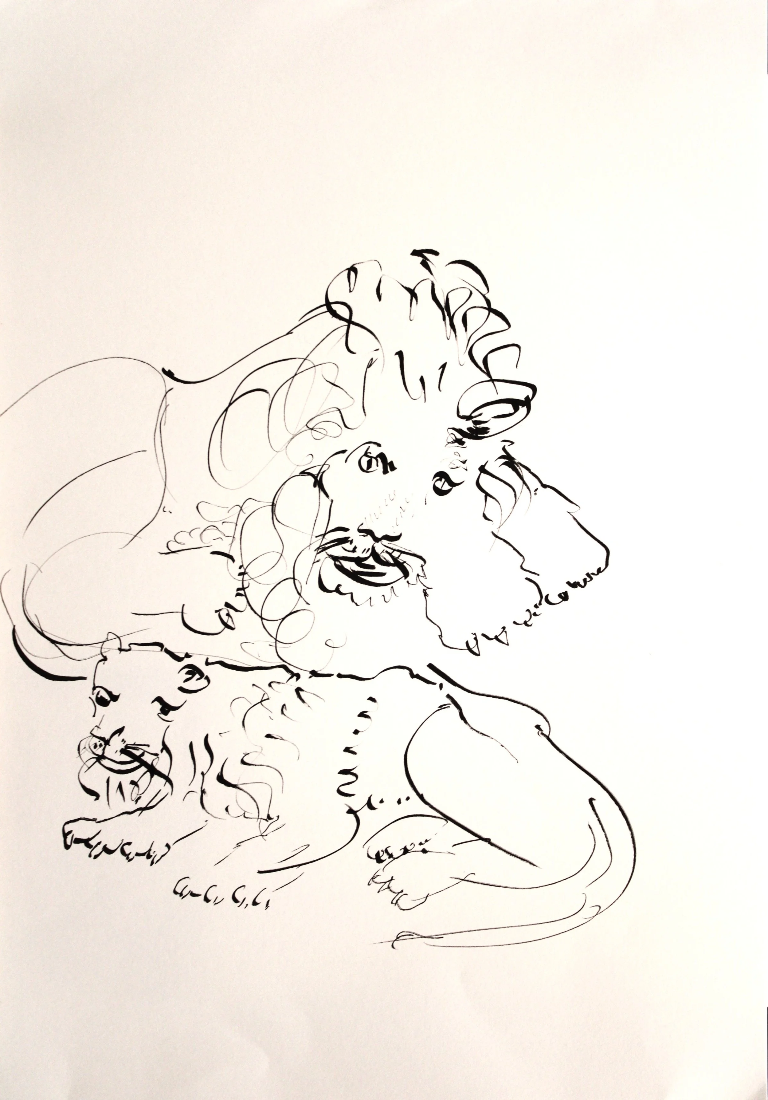 "Zwei Löwen", Calligraphiestift auf Zeichenpapier, 59,6 x 42 cm, Oktober 2026 (Z-Z-534)