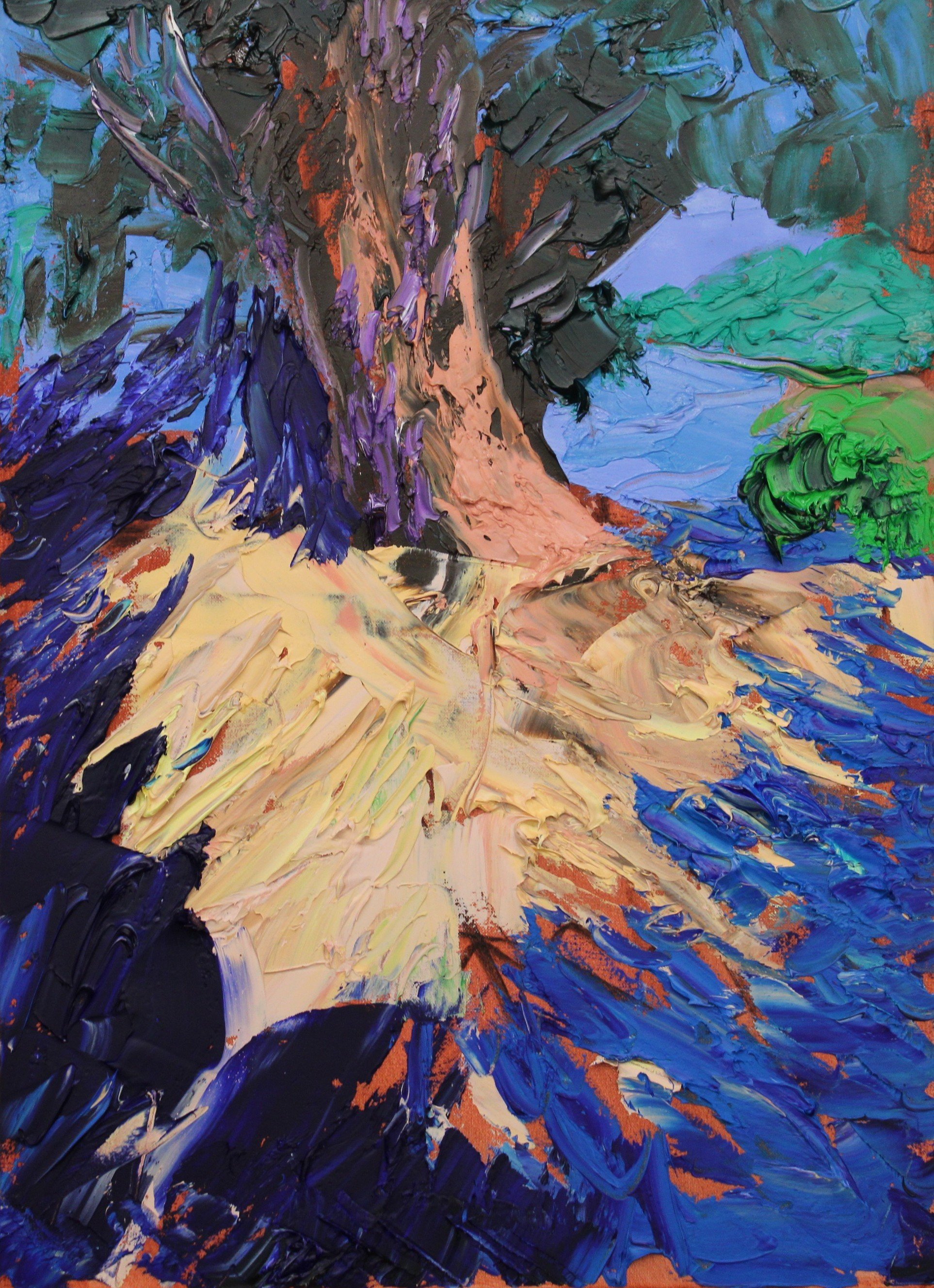 "Spätnachmittag-Schattenspiele (Alte Weide am Ufer des 'Doppelteiches' bei Altenburg)", Öl auf Leinwand, 70 x 50 cm, September 2026 (W-1074)