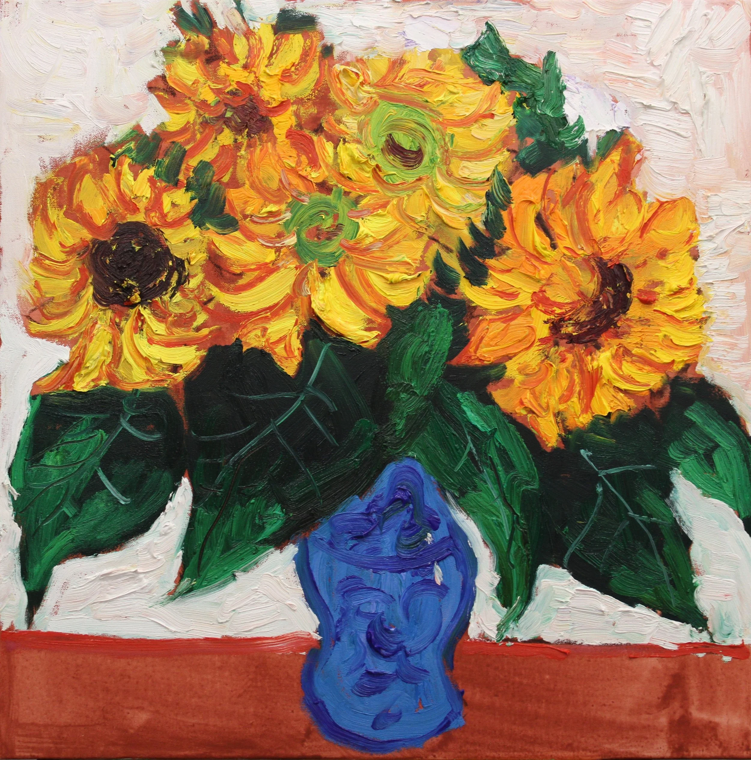 "Sonnenblumen, tänzerisch beschwingt", Öl auf Leinwand, 70 x 70 cm, Juli 2026 (B-1061)