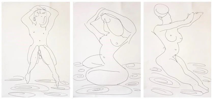 Triptychon "Element Luft", Tintenroller auf Zeichenpapier, je 29,7 x 21 cm, 2024 (Z-Z-261a/b/c)