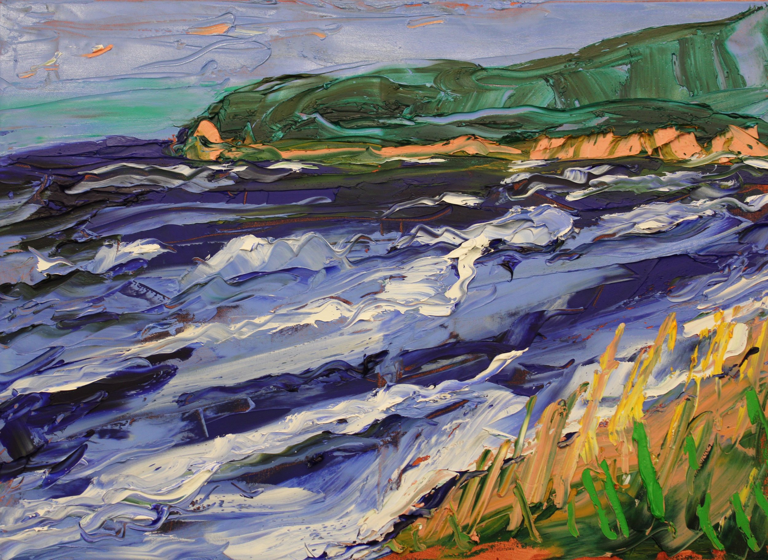 "Tosendes Meer am Strand von Baratti, Toskana", Öl auf Leinwand, 50 x 70 cm, August 2026 (IF-1078)
