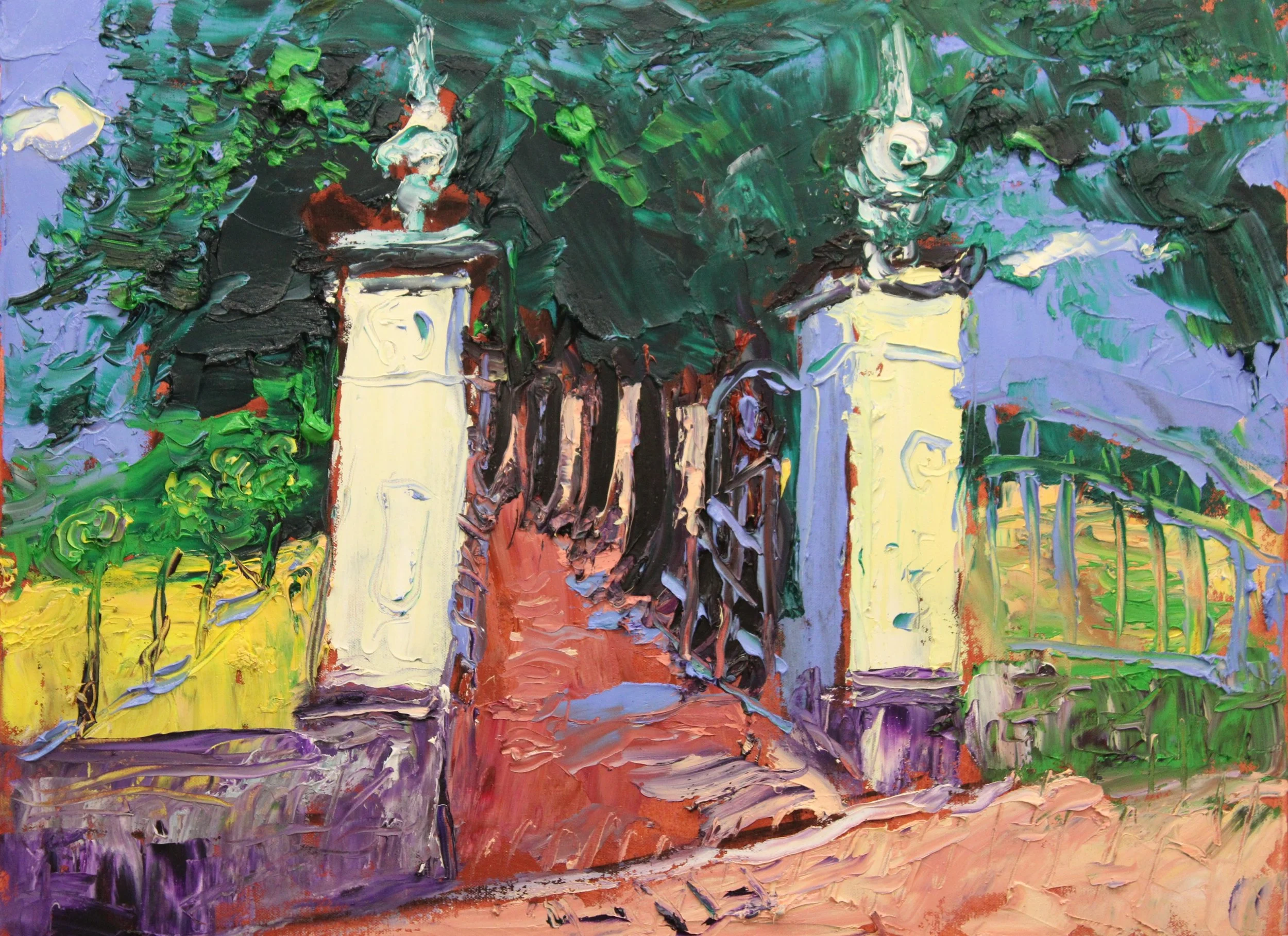 "Tor und Lindenallee beim Schloss Greillenstein, Waldviertel", Öl auf Leinwand, 60 x 80 cm, Juni 2026 (W-1050)
