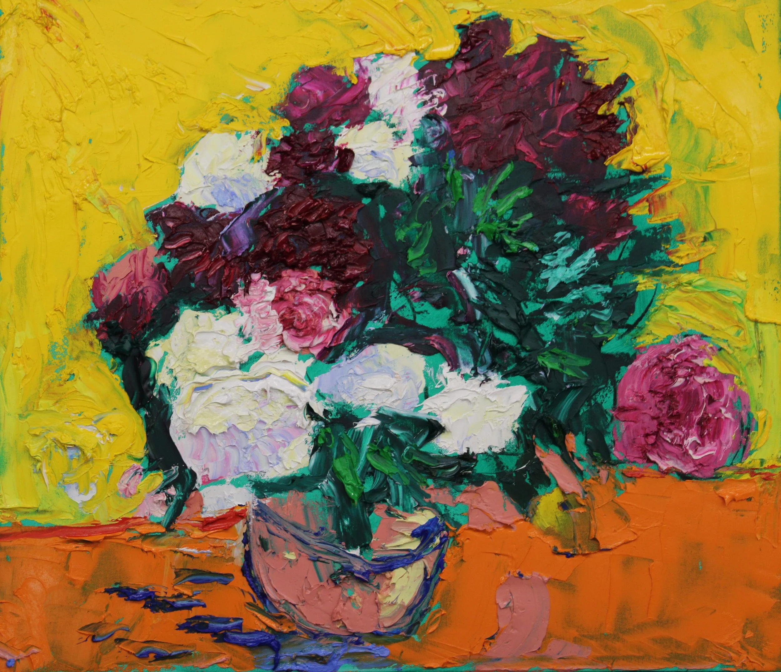"Pfingstrosen, expressiv", Öl auf Leinwand, 70 x 80 cm, Juni 2026 (B-1030)
