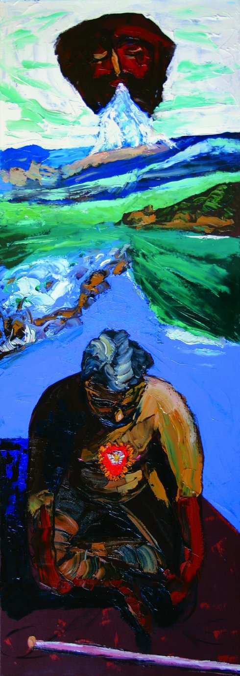 "Brahman, eingesogen", Öl auf Jute, 250 x 90 cm, 2007 (R-100)