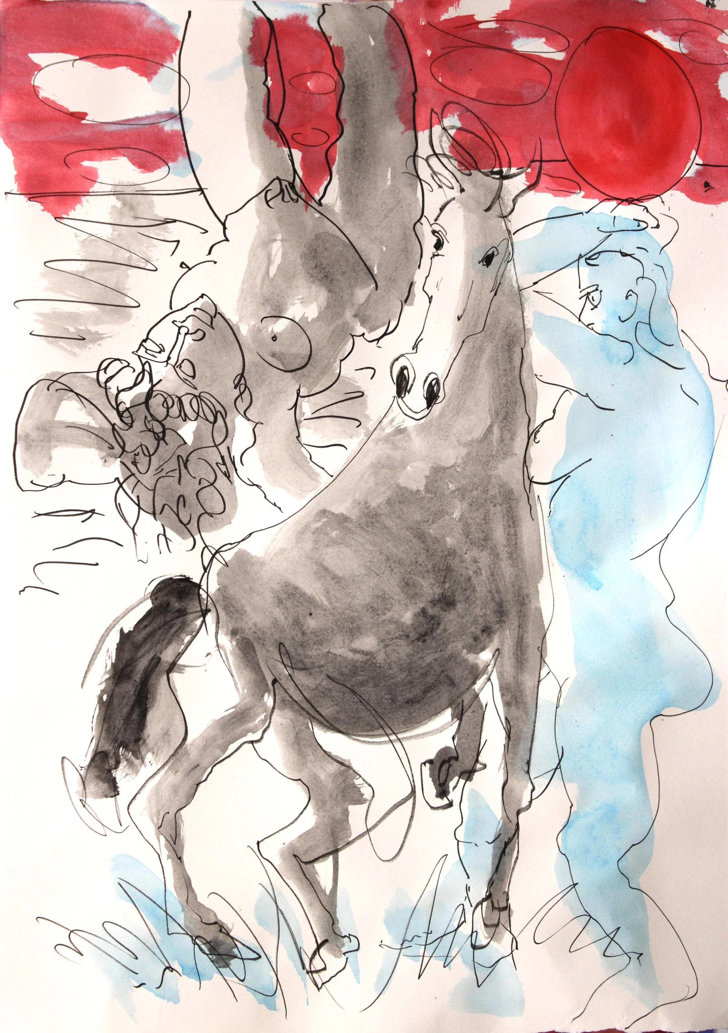 "Aufruhr (II)", Calligraphiestift, Acryl laviert, auf Zeichenpapier, 59,6 x 42 cm, Oktober 2026 (Z-Z-538)