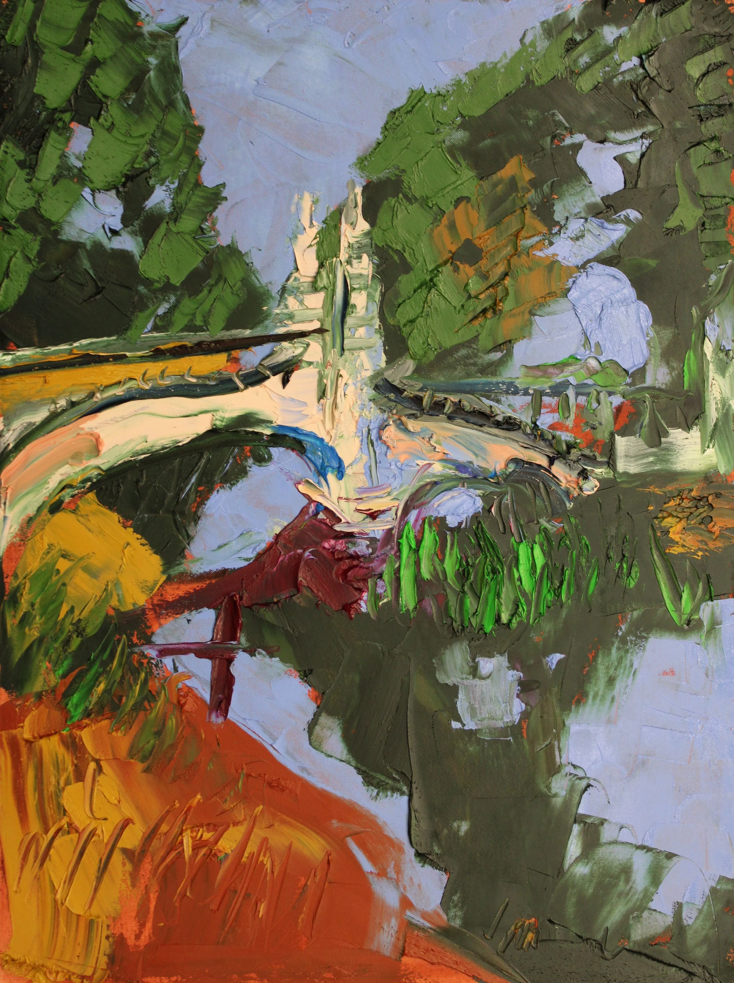 "Marienbrücke über den Gscheinzbach, Straß im Straßertale", Öl auf Leinwand,  70 x 50 cm, September 2026 (W-1080)
