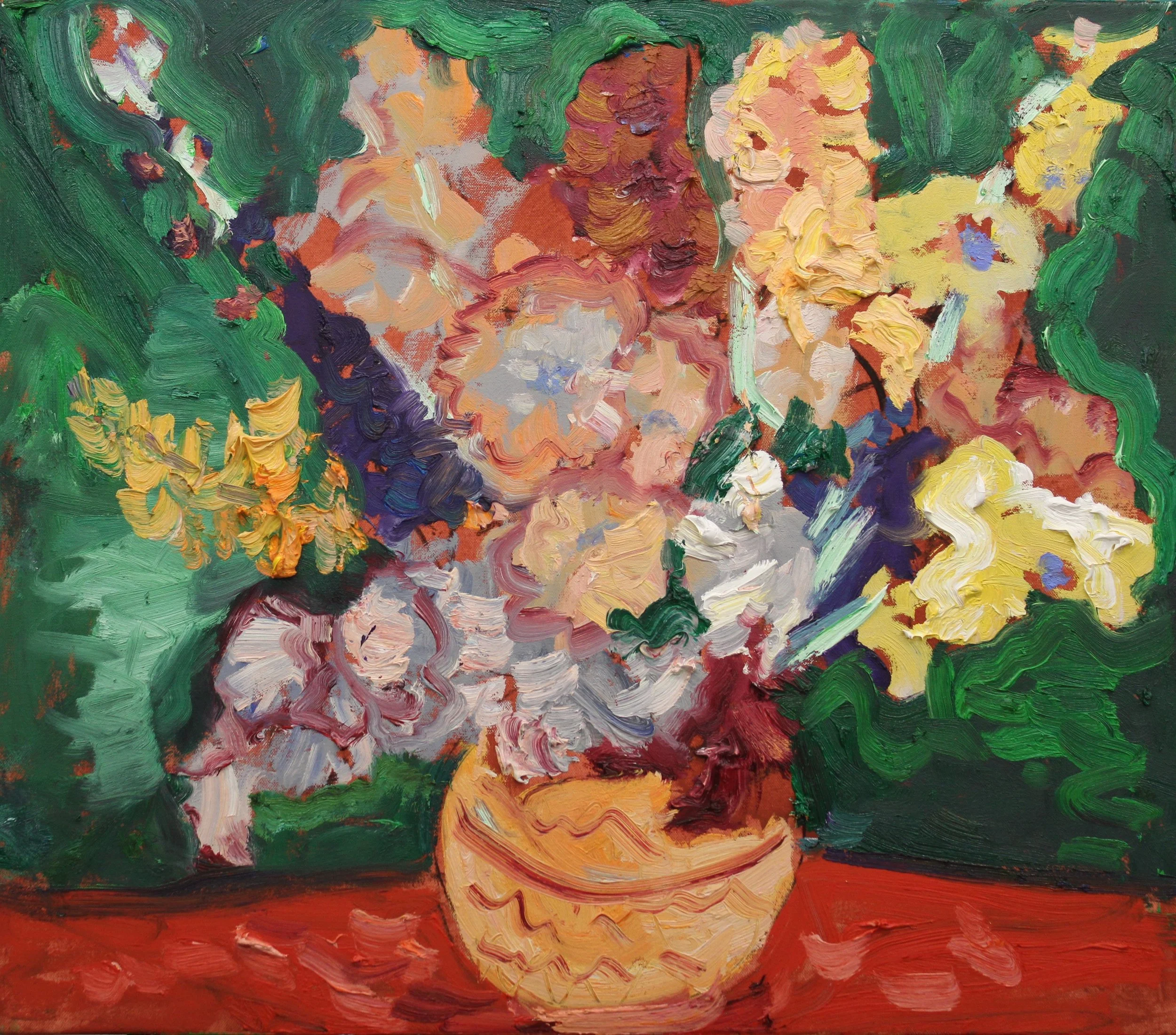 "Verblühende Gladiolen", Öl auf Leinwand, 70 x 80 cm, Juli 2026 (B-1060)